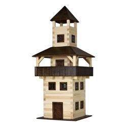 Wieża Duża z balkonami Klocki drewniane nr 28 18x18x43cm 276 el. Wieża