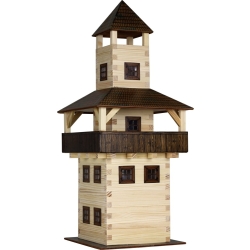 Wieża Duża z balkonami Klocki drewniane nr 28 18x18x43cm 276 el. Wieża