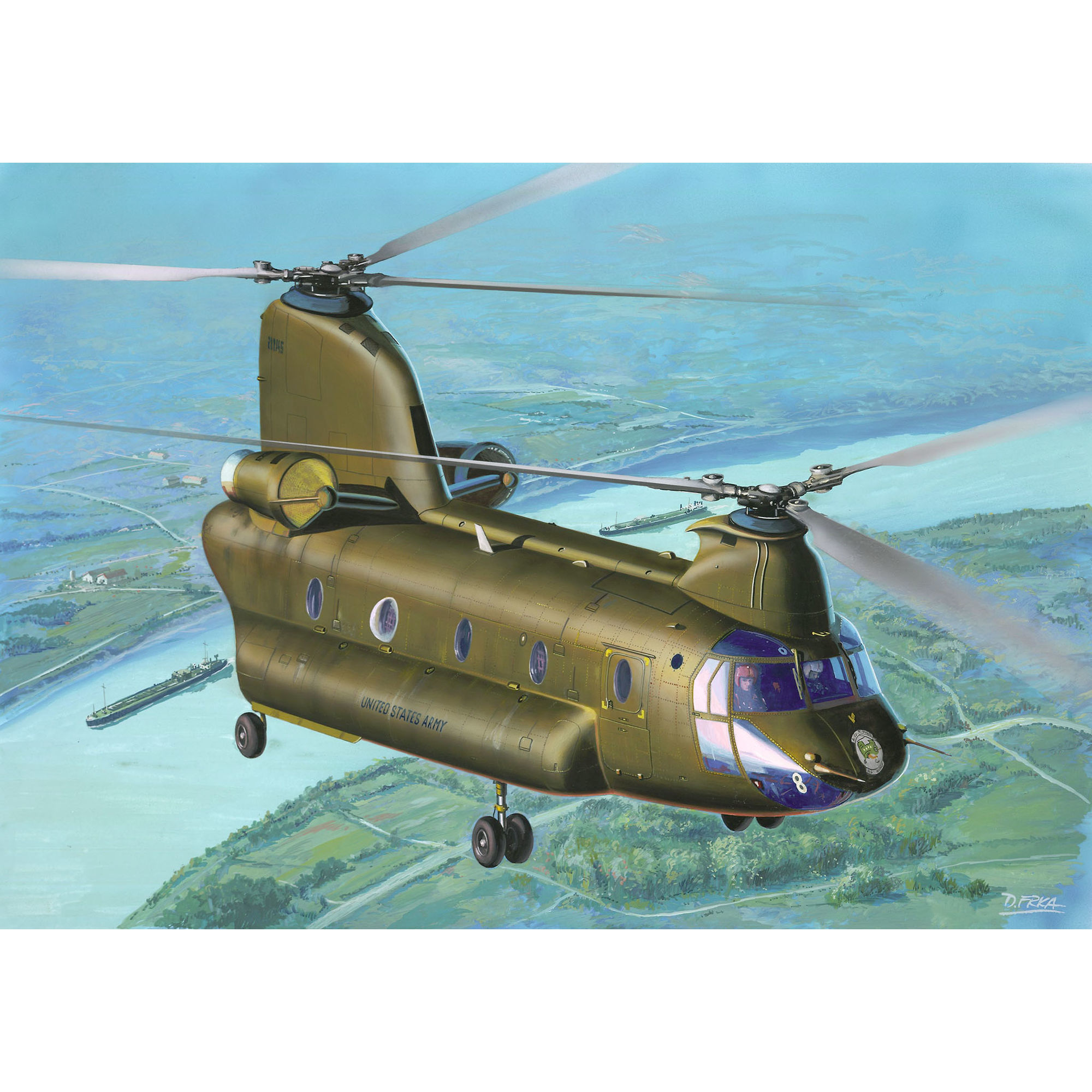 Ilustracja śmigłowca CH-47D Chinook w skali 1:144