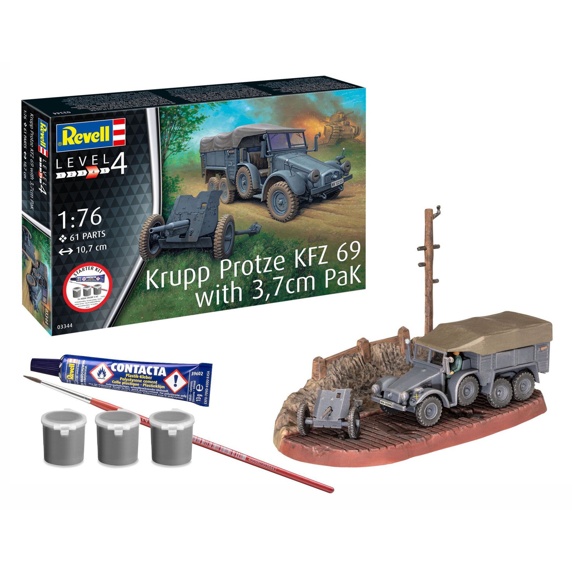 Zawartość zestawu Starter Kit z modelem Krupp Protze Kfz 69