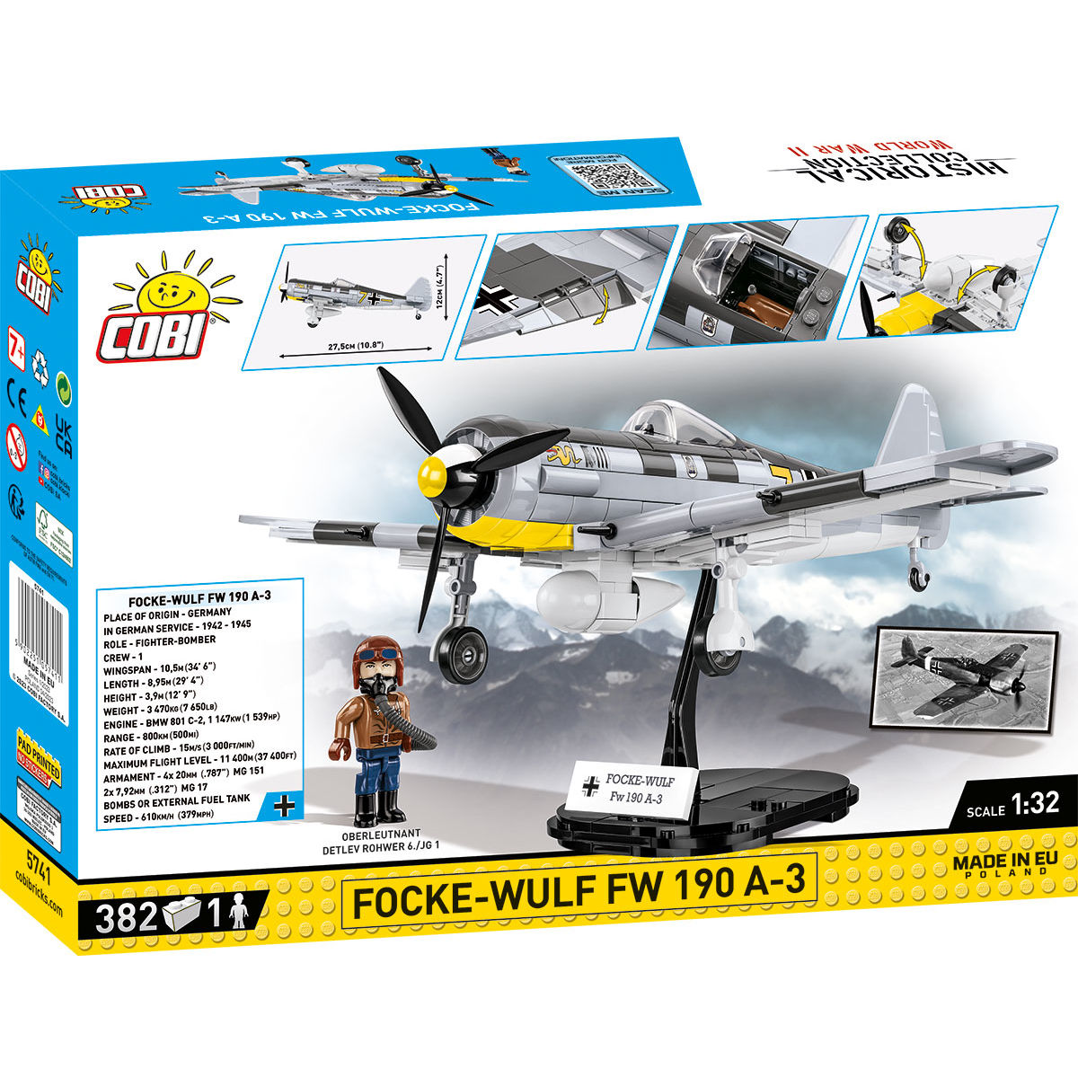 Model Focke-Wulf Fw 190 A-3 na podstawce ekspozycyjnej