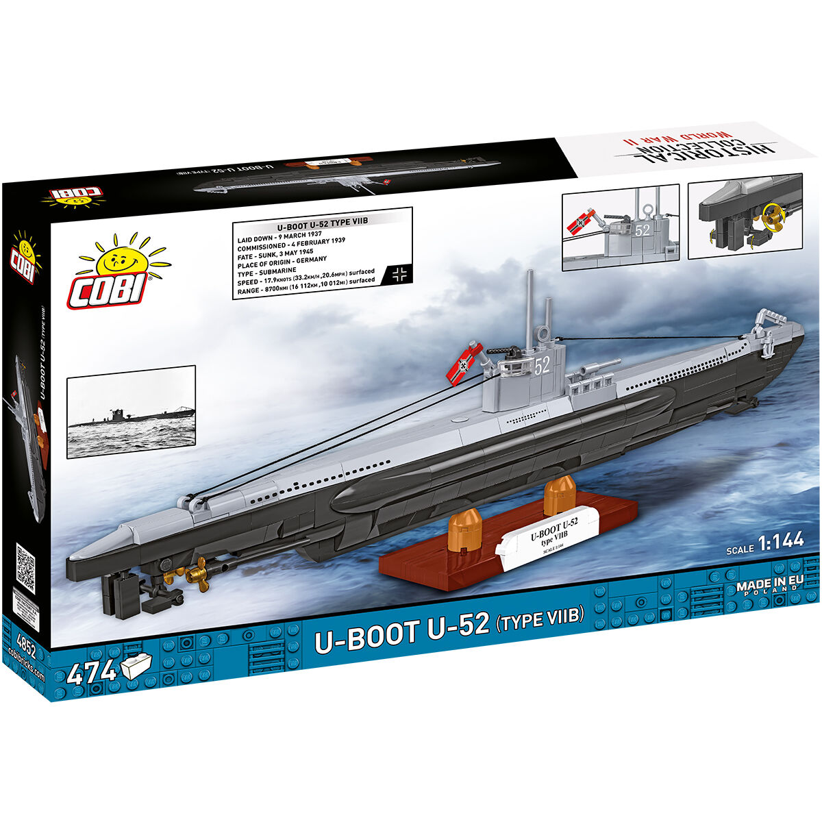 Model U-Boota U-52 na podstawce ekspozycyjnej