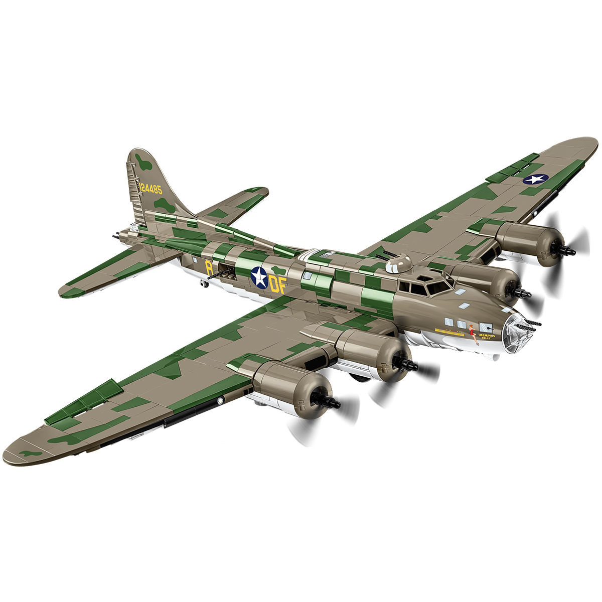 Zbudowany model samolotu Boeing B-17F z dwiema figurkami pilotów
