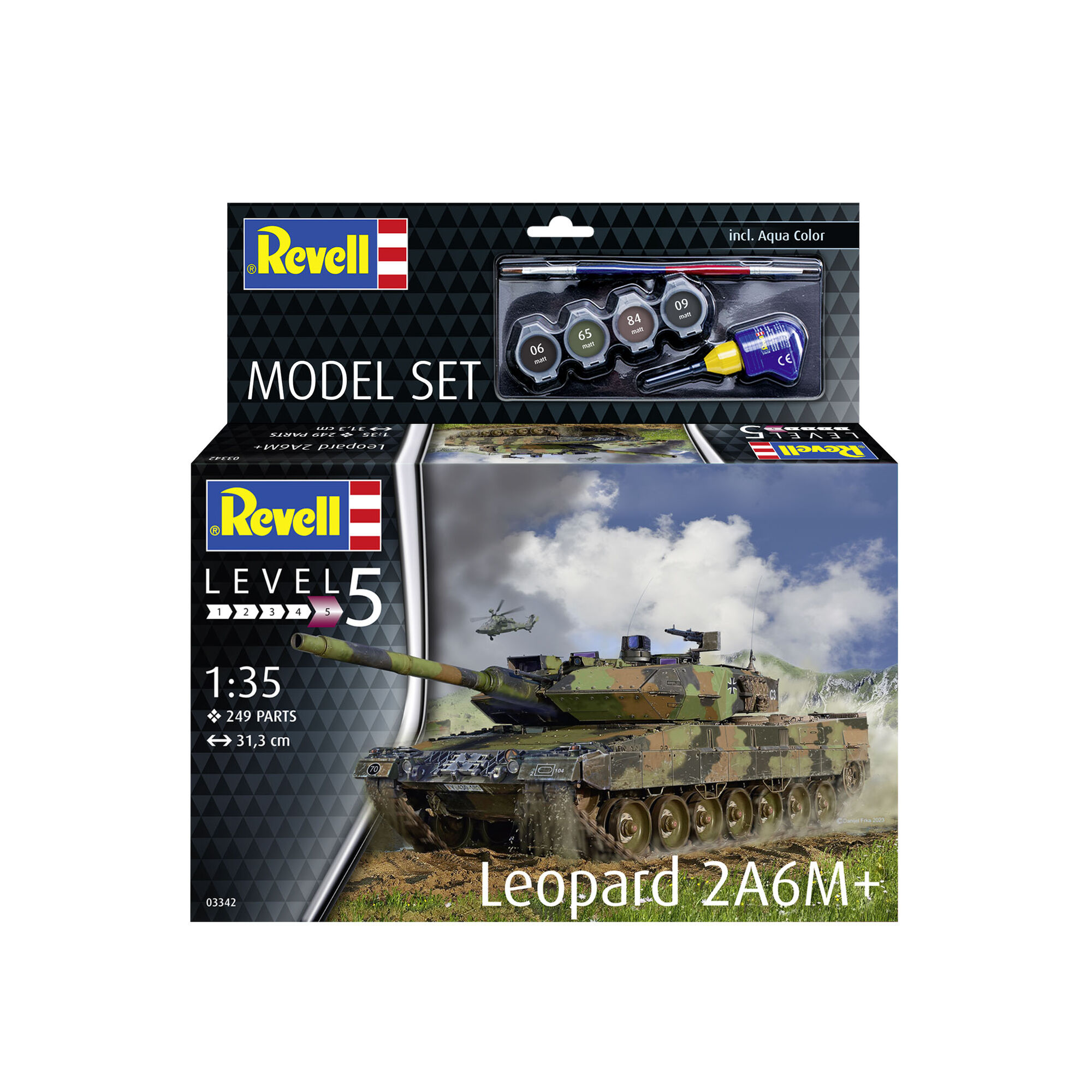 Opakowanie zestawu Revell Leopard 2A6M+ z farbami Aqua Color