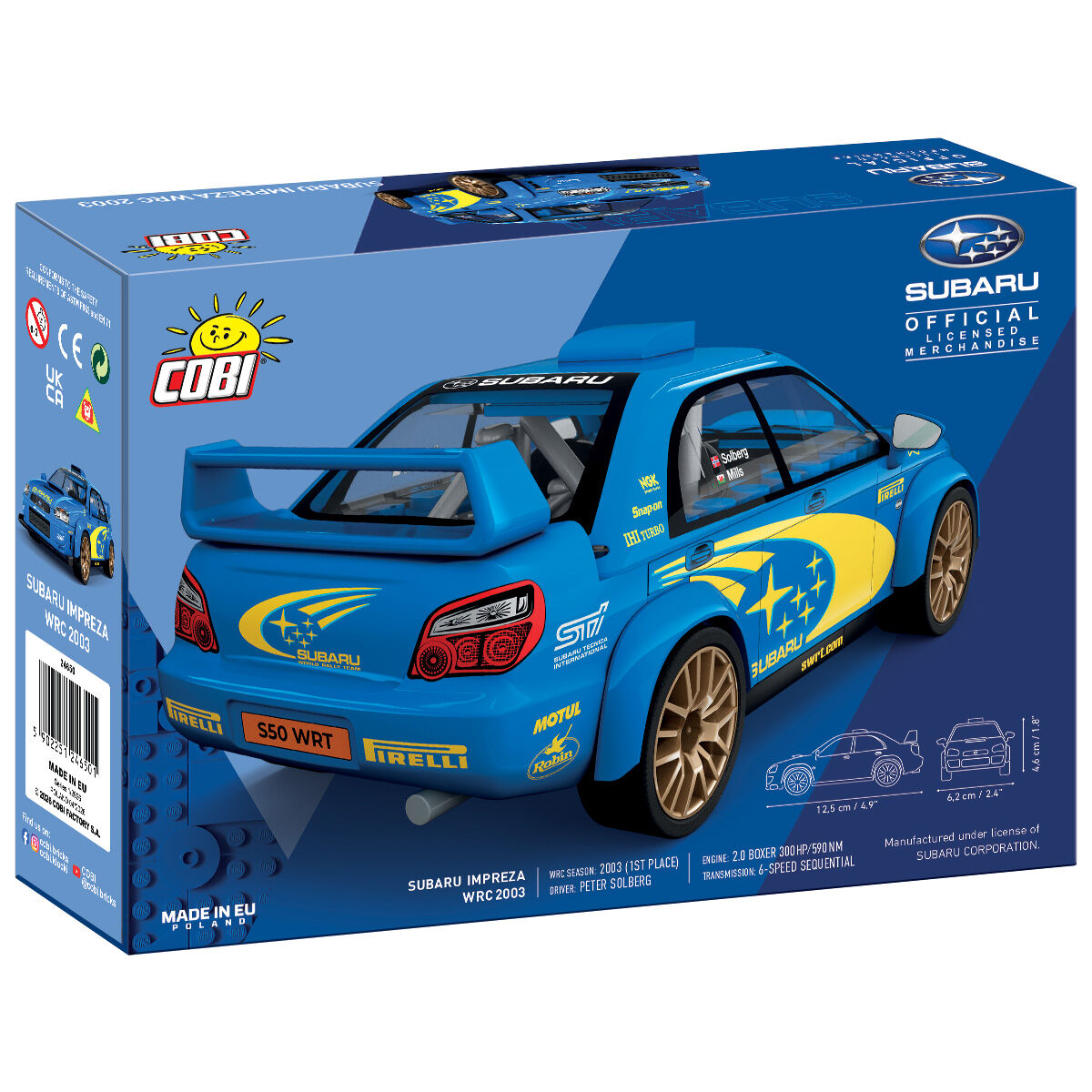 Subaru Impreza WRC 2003 widoczna z tyłu i z boku na opakowaniu