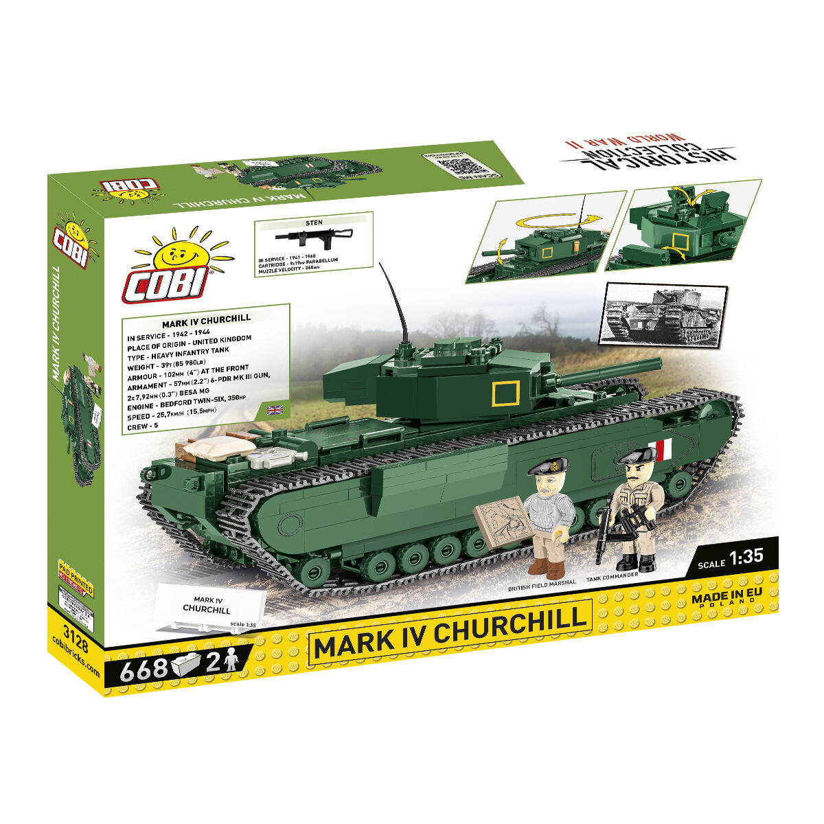 Model Mark IV Churchill na tle opakowania