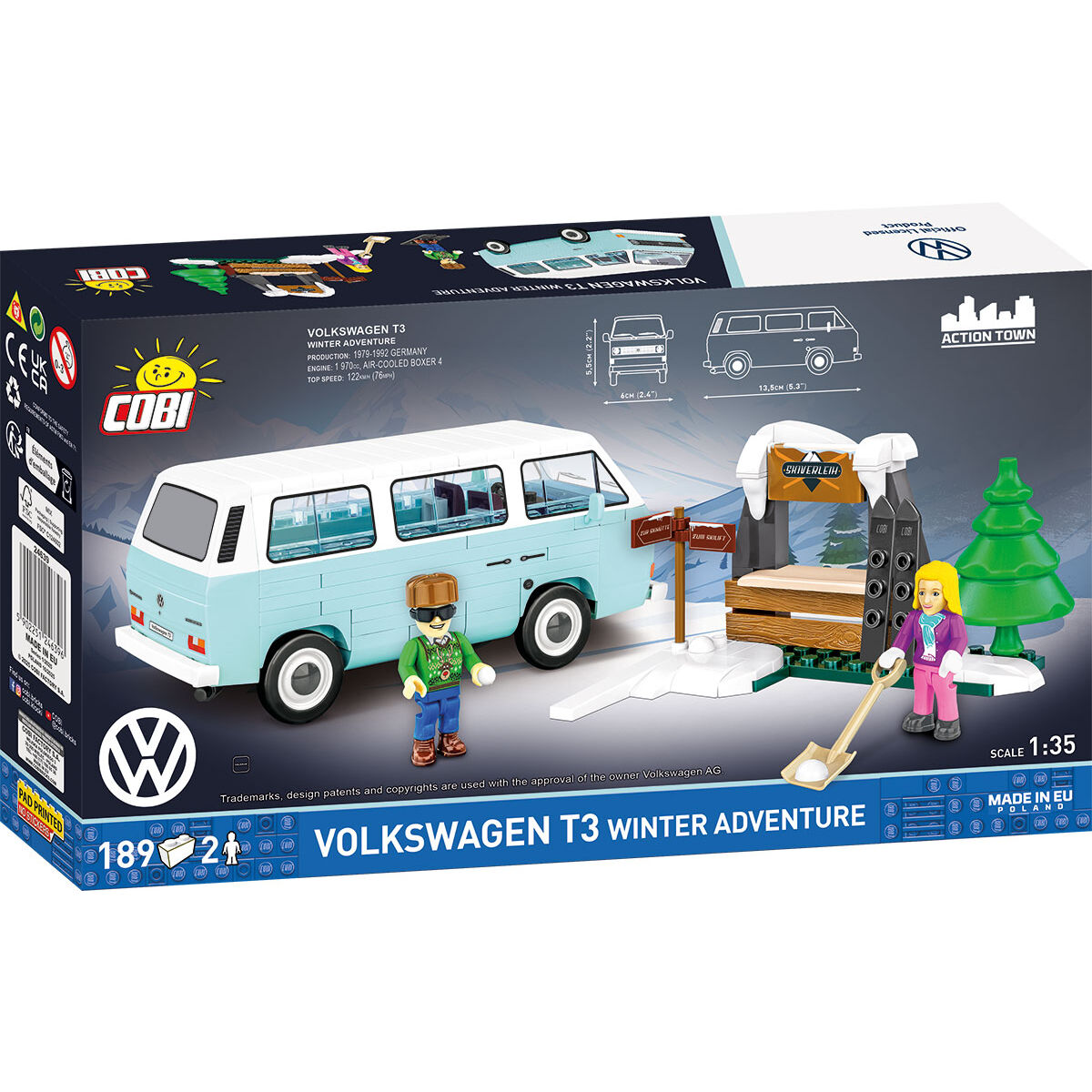 Model Volkswagena T3 z zimową dioramą narciarską
