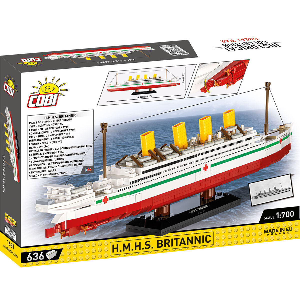 Model H.M.H.S. Britannic na podstawce ekspozycyjnej