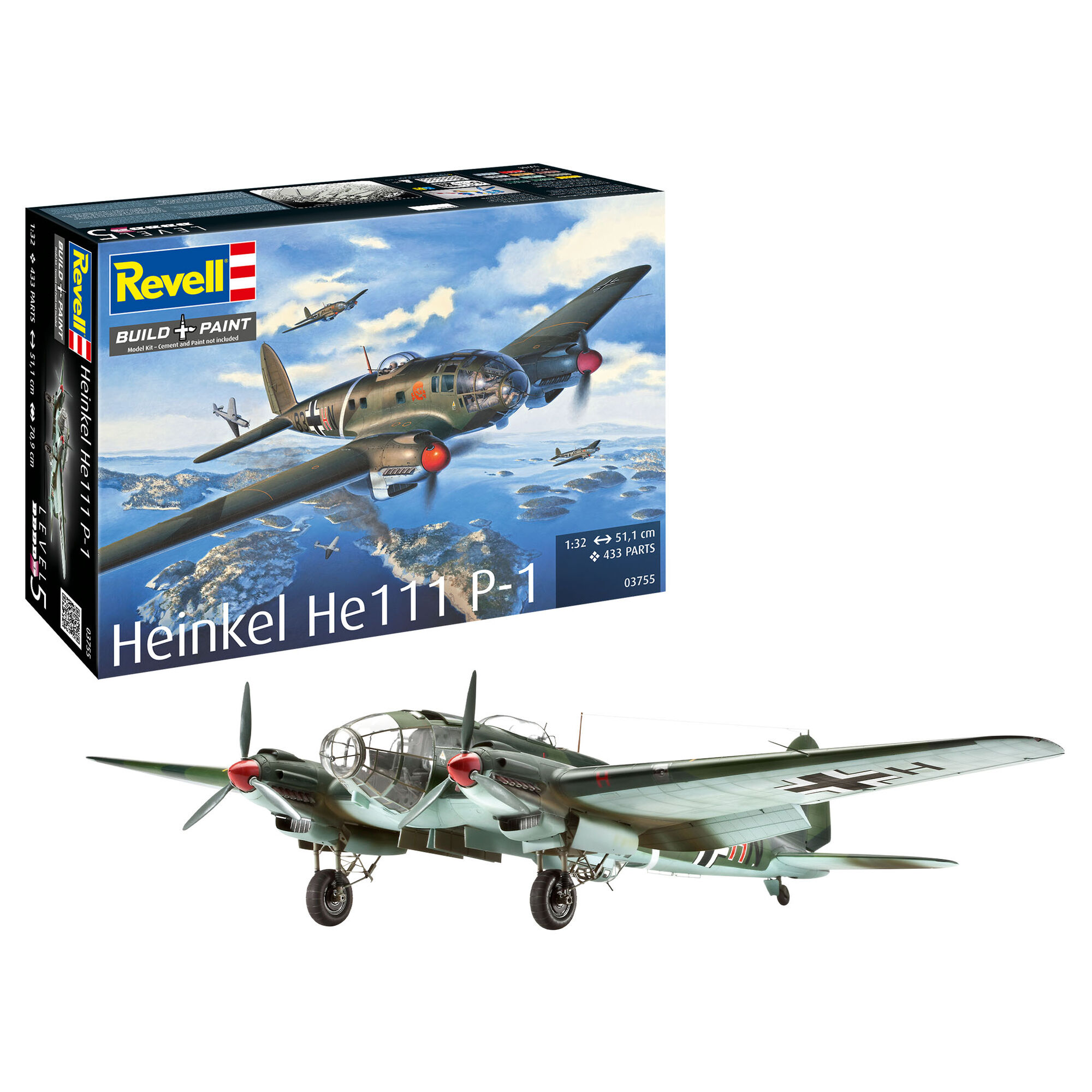 Złożony model Heinkel He 111P-1 z przeszklonym nosem i rozłożonymi skrzydłami