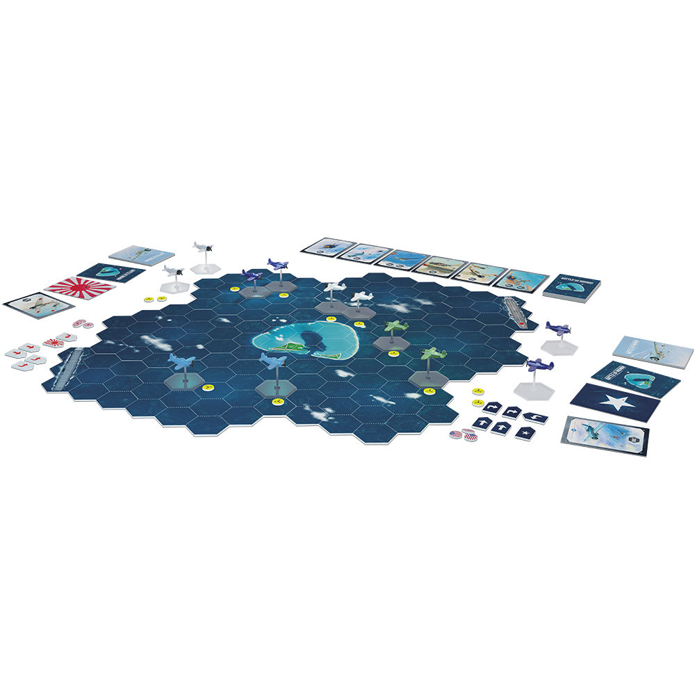 Plansza Battle of Midway z kartami, żetonami i modelami samolotów