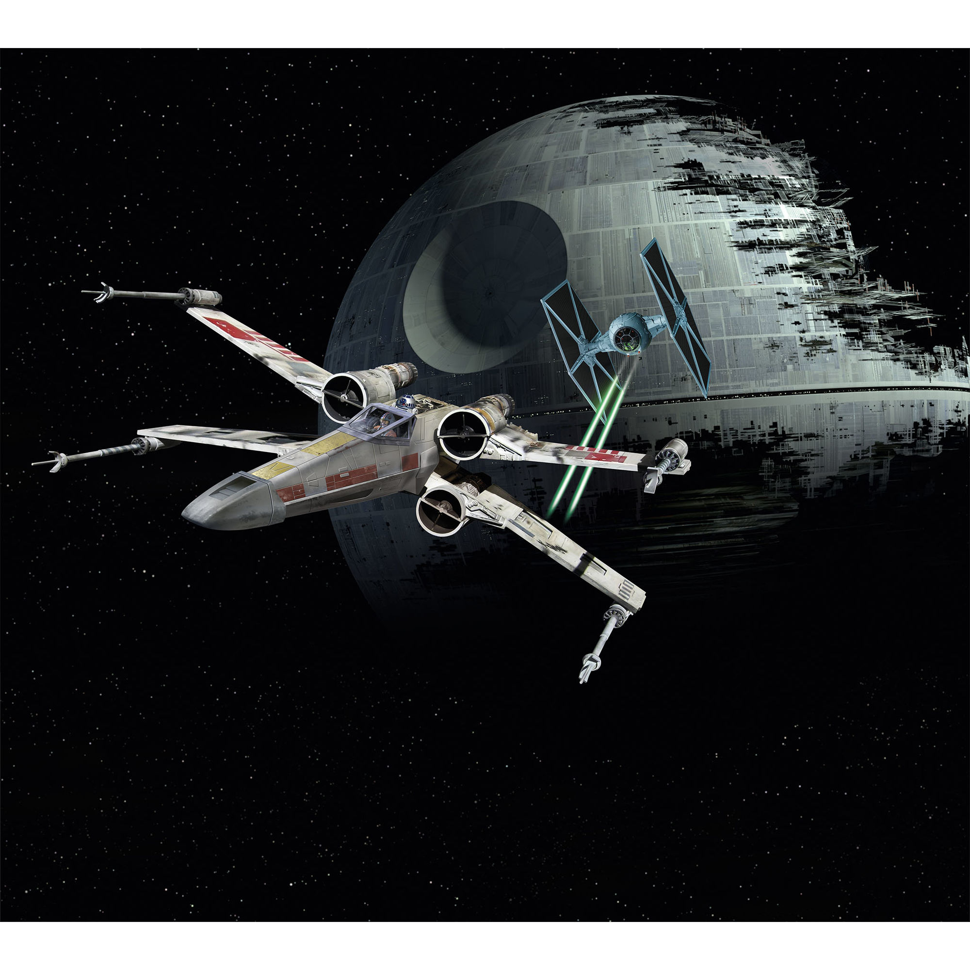 Modele X-wing i TIE Fighter na tle Gwiazdy Śmierci
