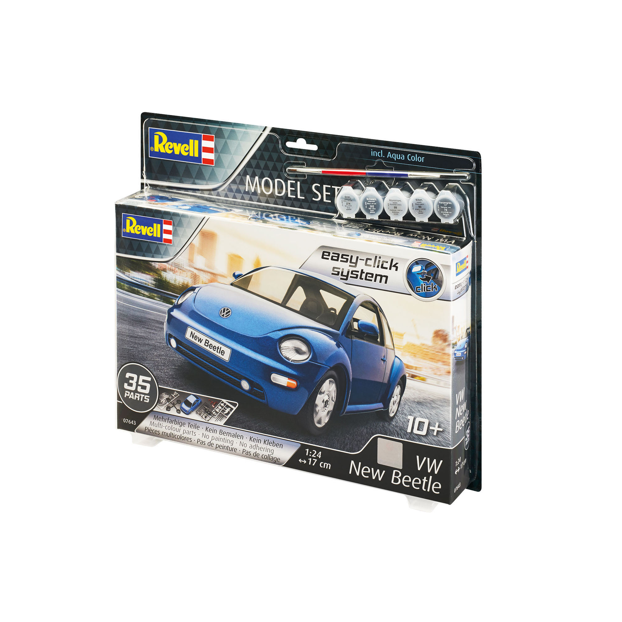 Pudełko zestawu modelarskiego Revell VW New Beetle z farbkami