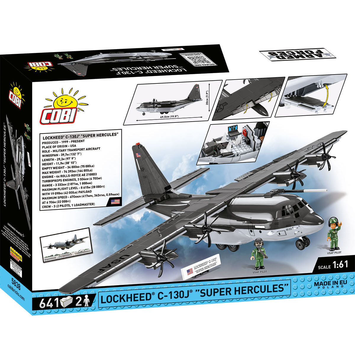 Model Lockheed C-130J Super Hercules na tle opakowania