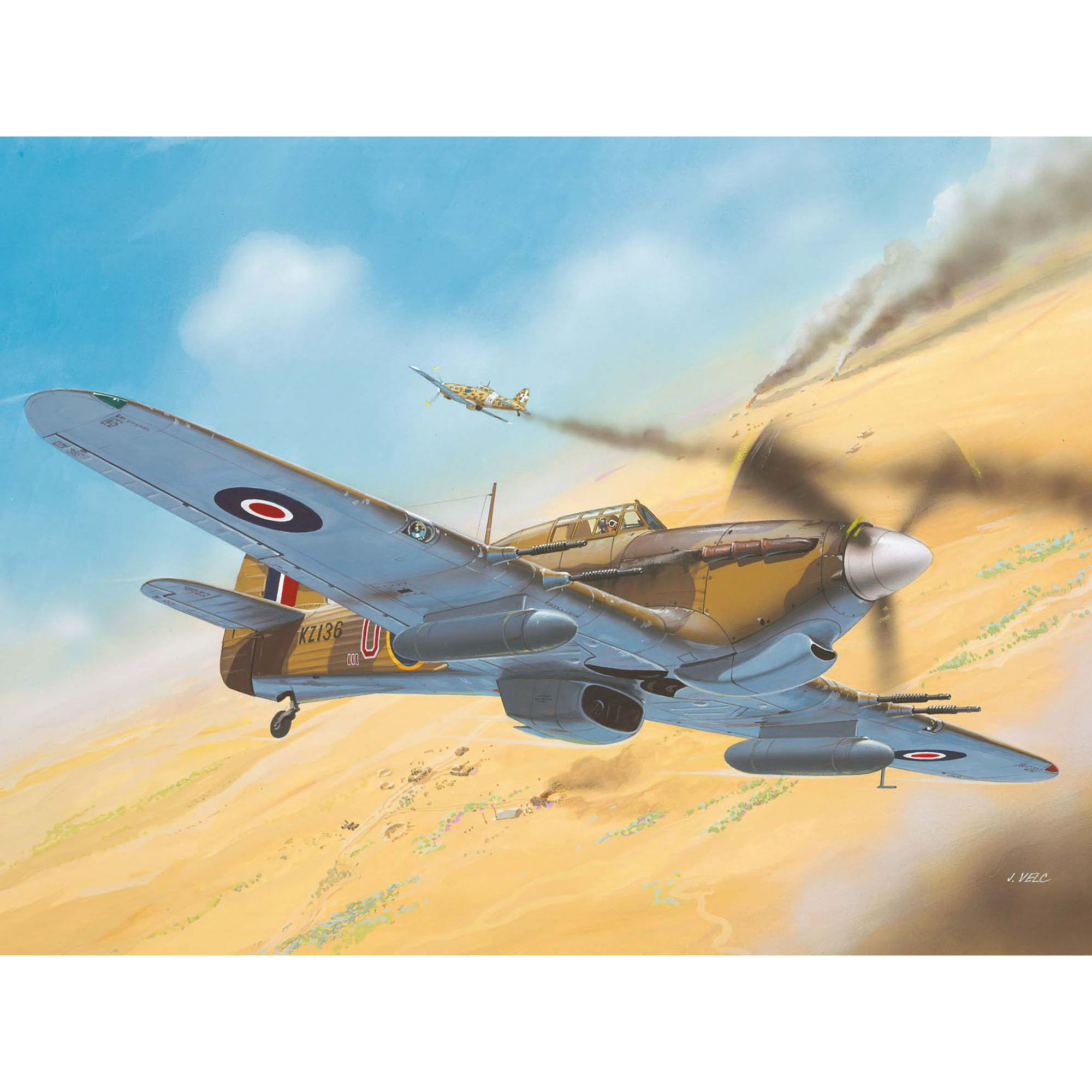 Ilustracja samolotu Hawker Hurricane Mk IIC w locie