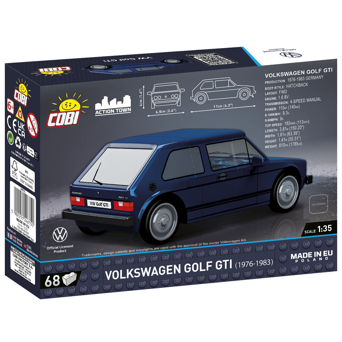 Niebieski model Volkswagen Golf GTI z widoku tylnego