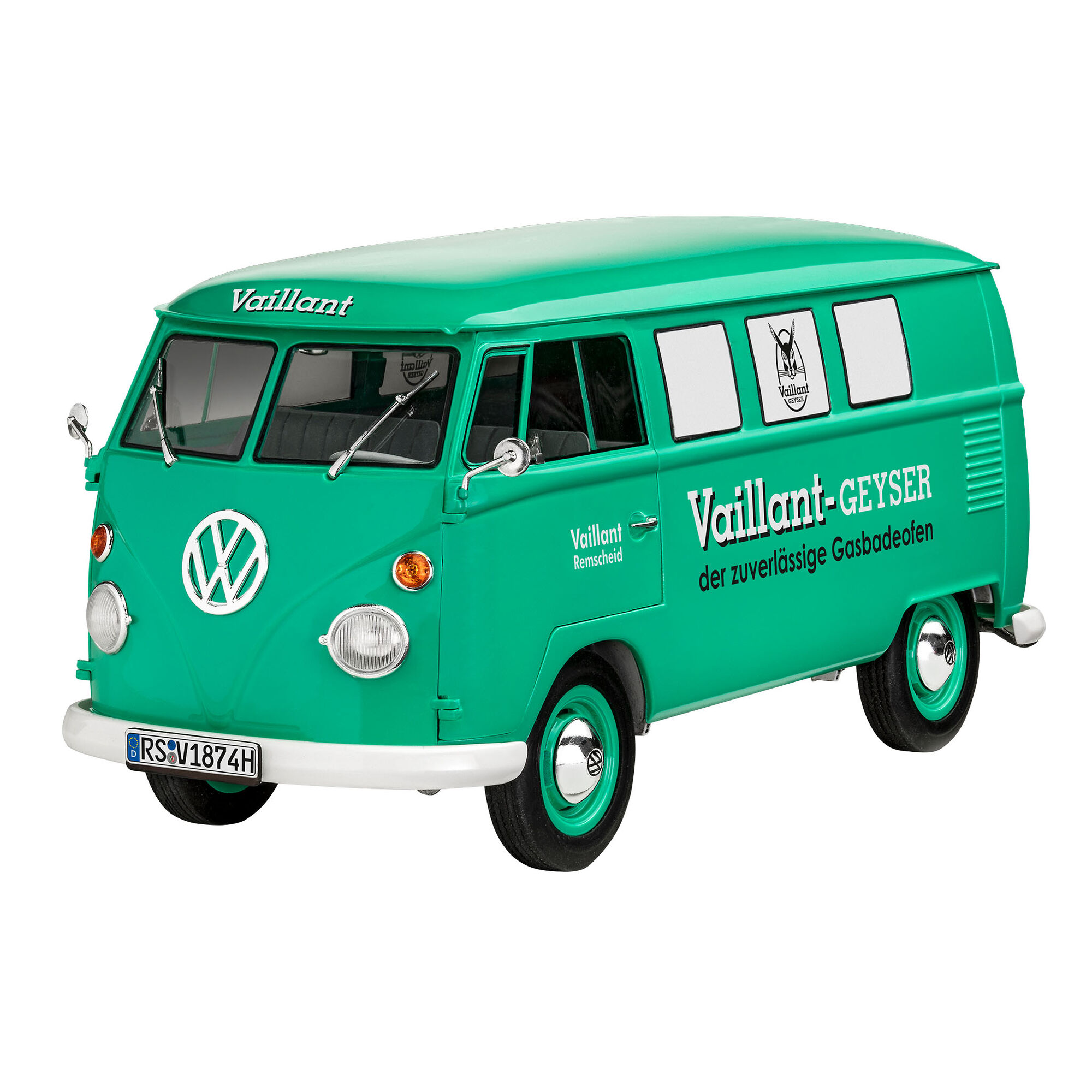 Zbudowany model VW T1 Bus w zielonych barwach Vaillant