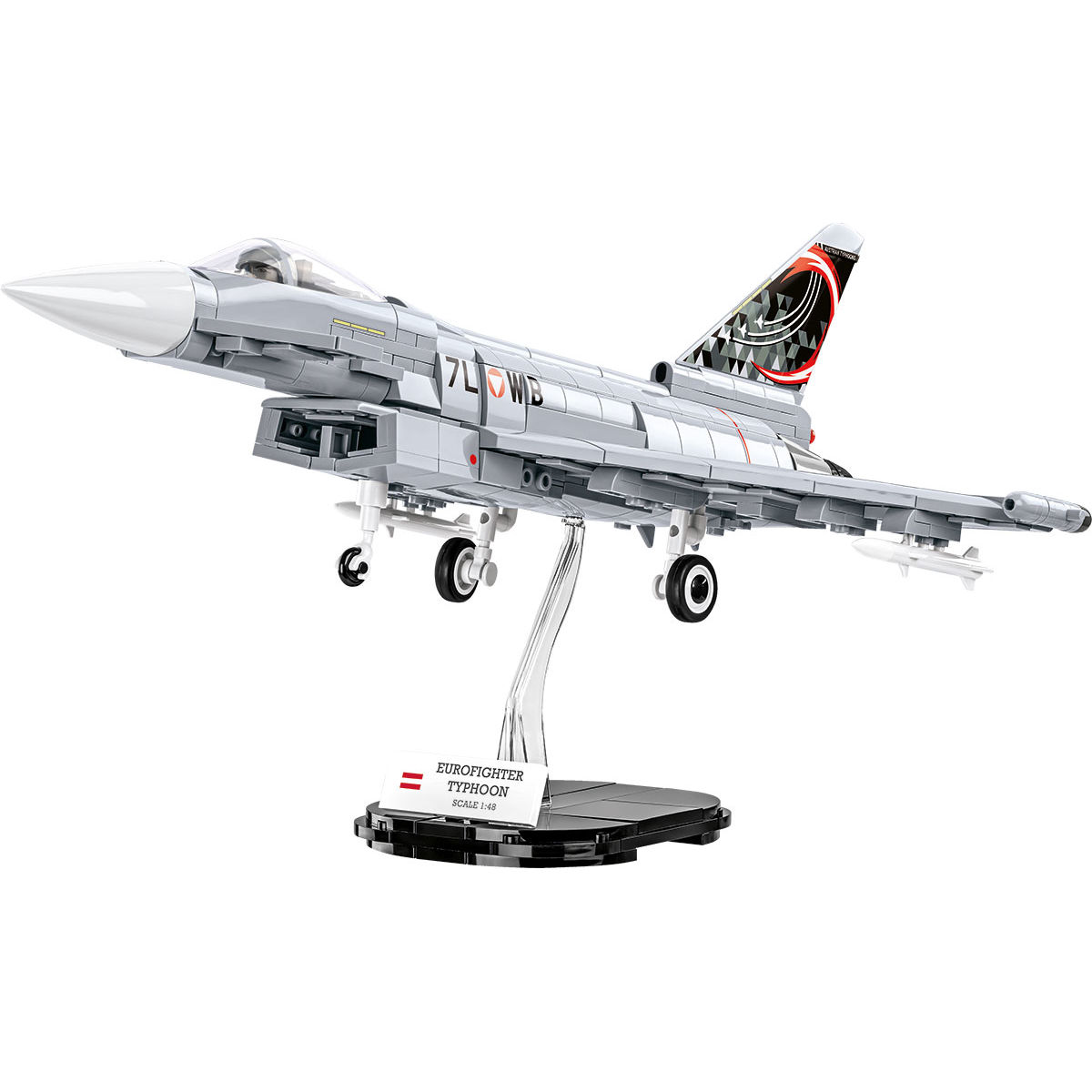 Eurofighter Typhoon na podstawce ekspozycyjnej z wysuniętym podwoziem