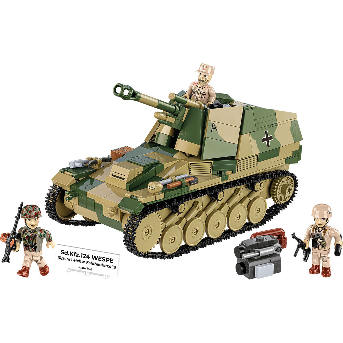 Sd.Kfz. 124 Wespe z trzema figurkami i wyjmowanym silnikiem