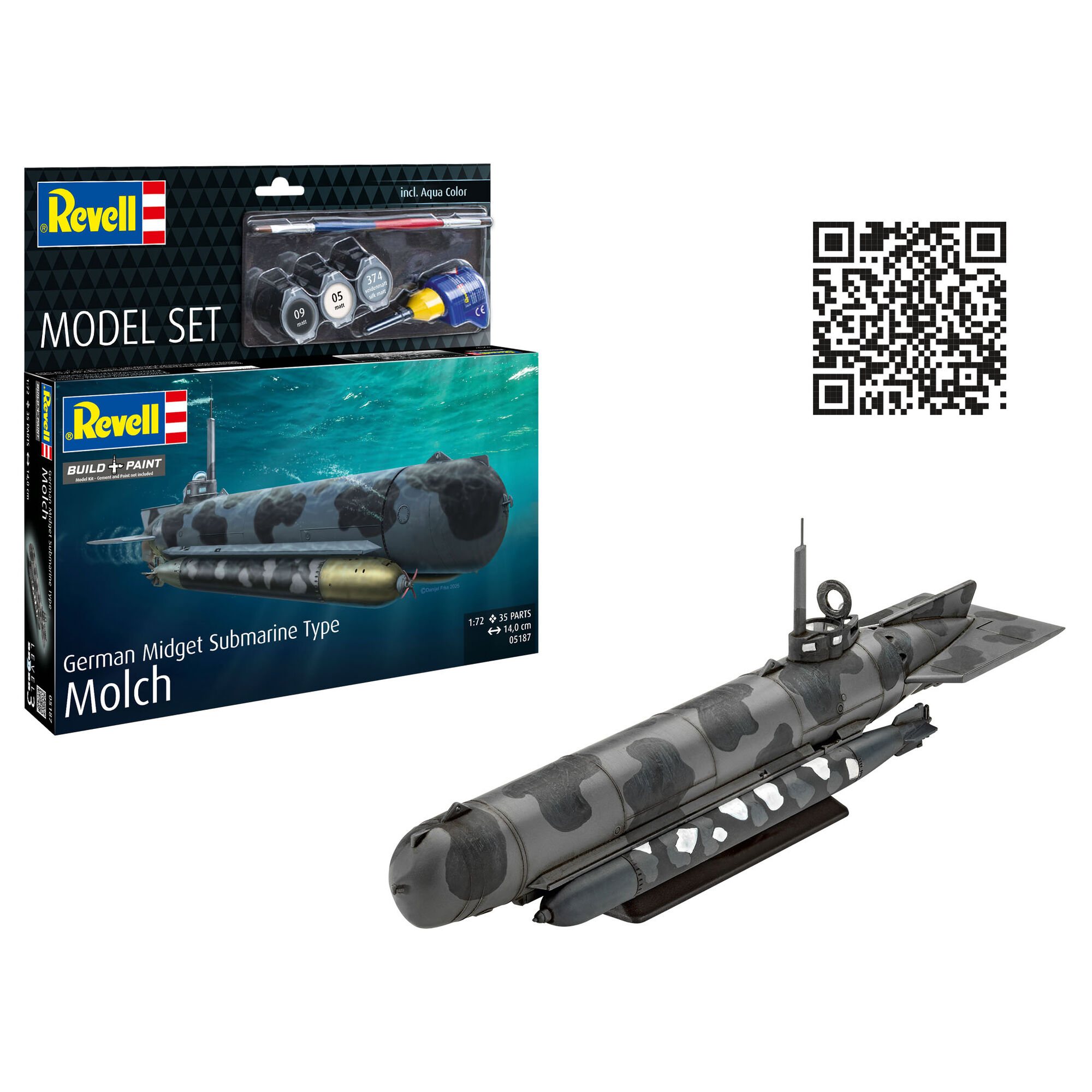 Model U-Boat Molch w skali 1:72 oraz opakowanie zestawu