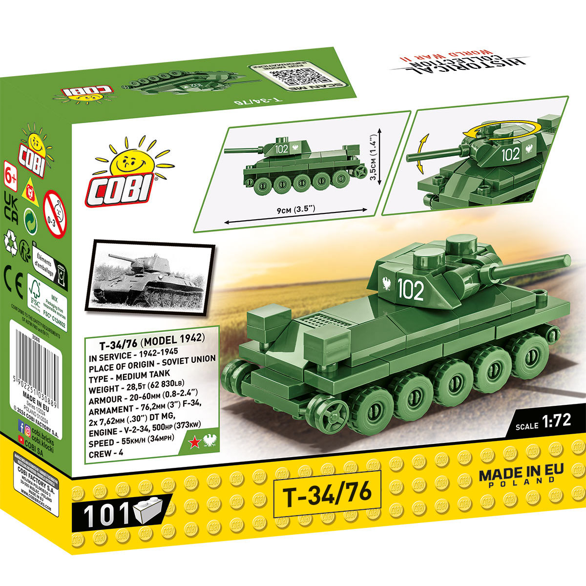 Model czołgu T-34/76 z klocków COBI w skali 1:72