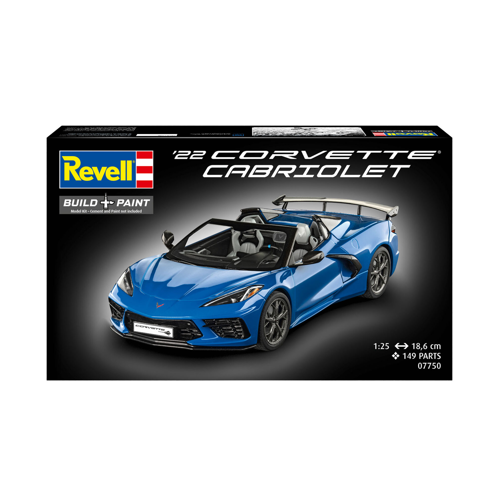 Model Corvette C8 Cabriolet w skali 1:25 na tle pudełka