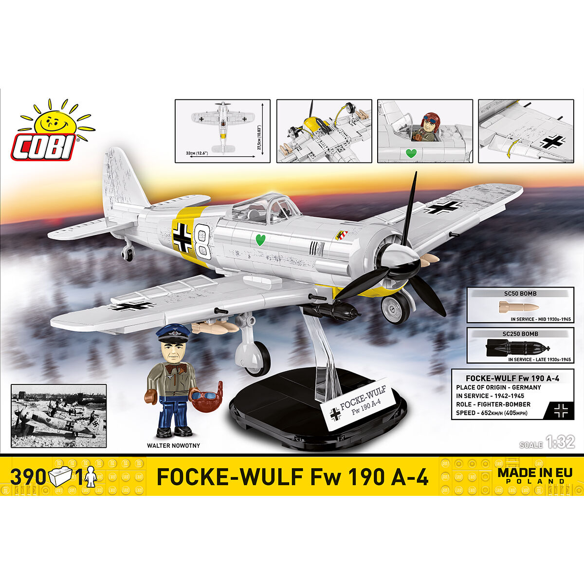 Zbliżenie modelu Focke-Wulf Fw 190 A-4 z oznaczeniami historycznymi