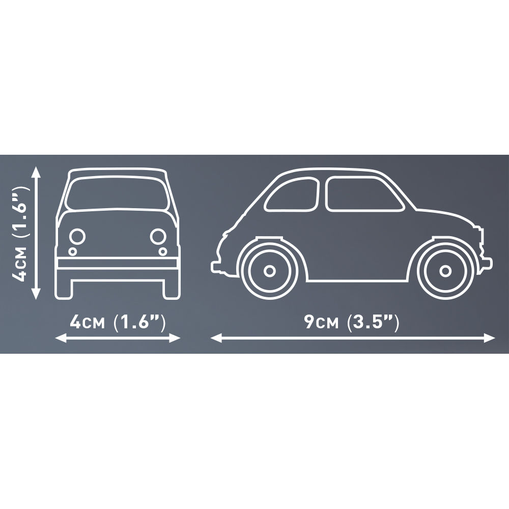 Wymiary modelu Fiat Abarth 595: 9 cm długości i 4 cm wysokości