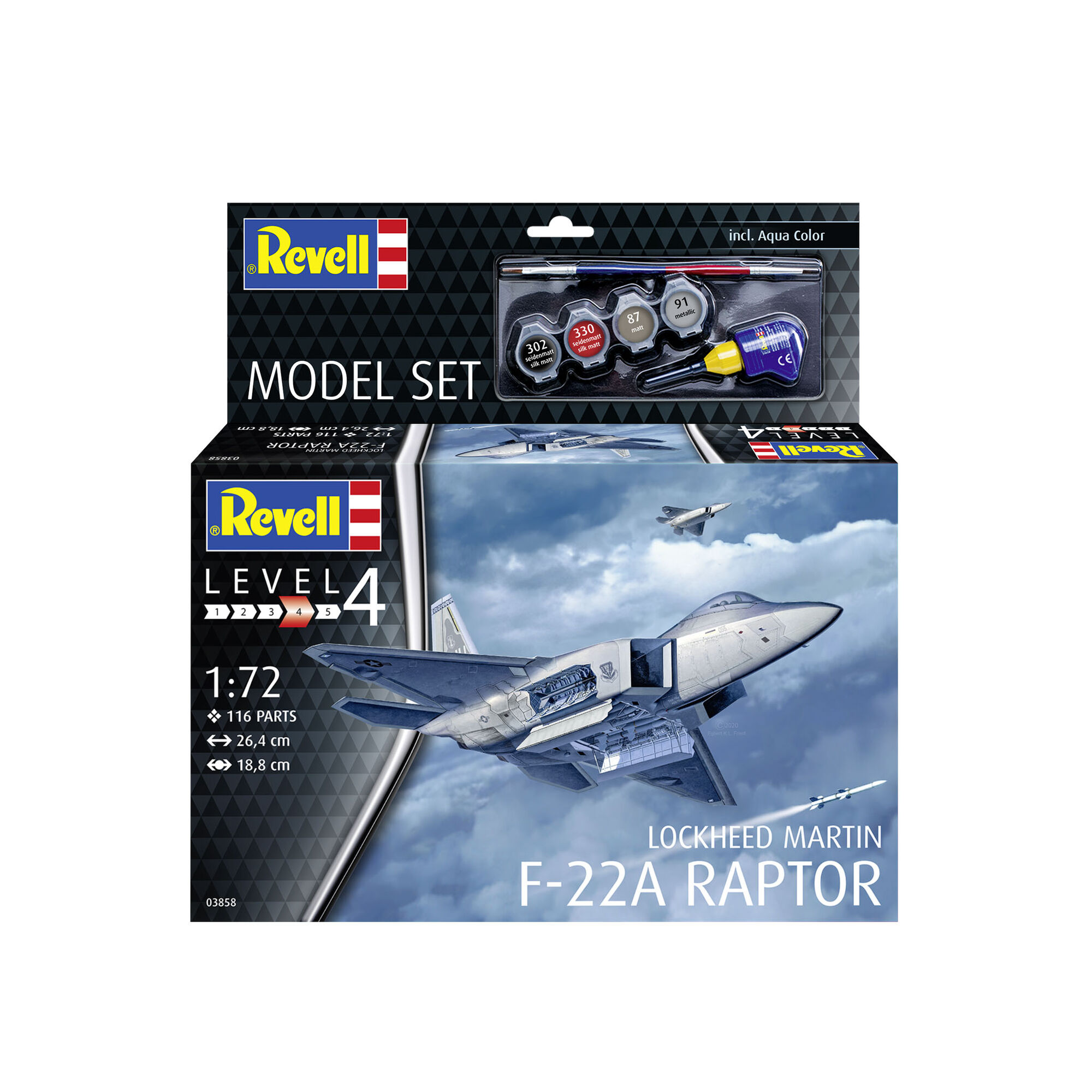 Opakowanie zestawu modelarskiego Revell F-22A Raptor z farbami