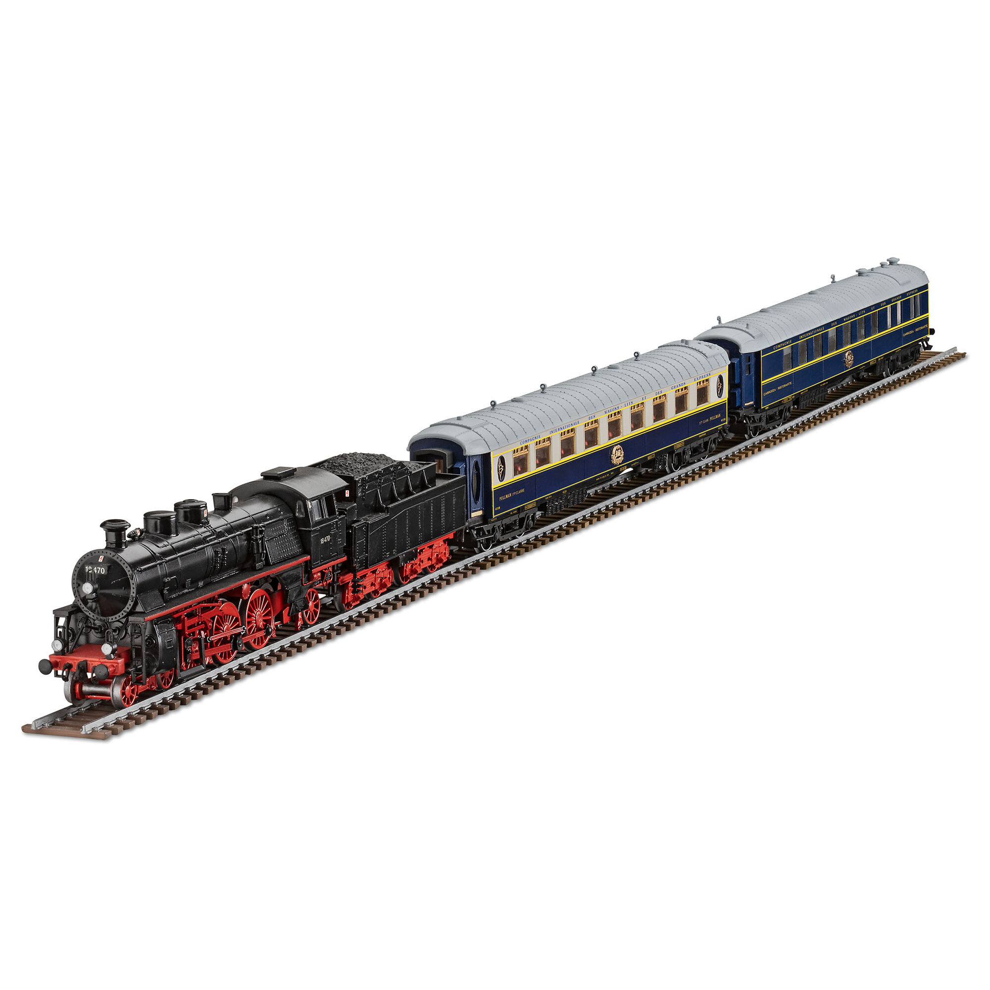 Zbudowany model pociągu Orient Express z lokomotywą i wagonami