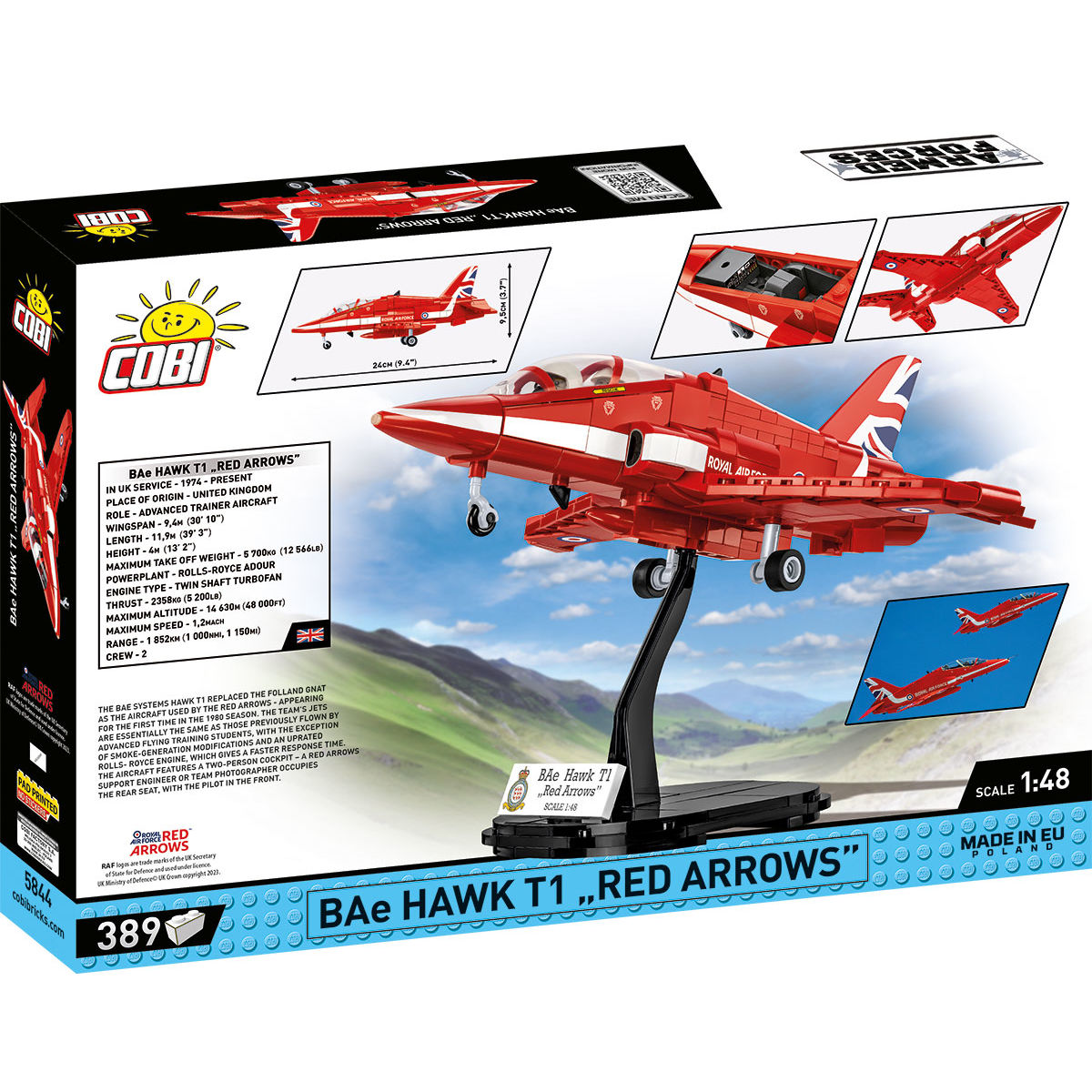 Model BAe Hawk T1 Red Arrows na podstawce ekspozycyjnej