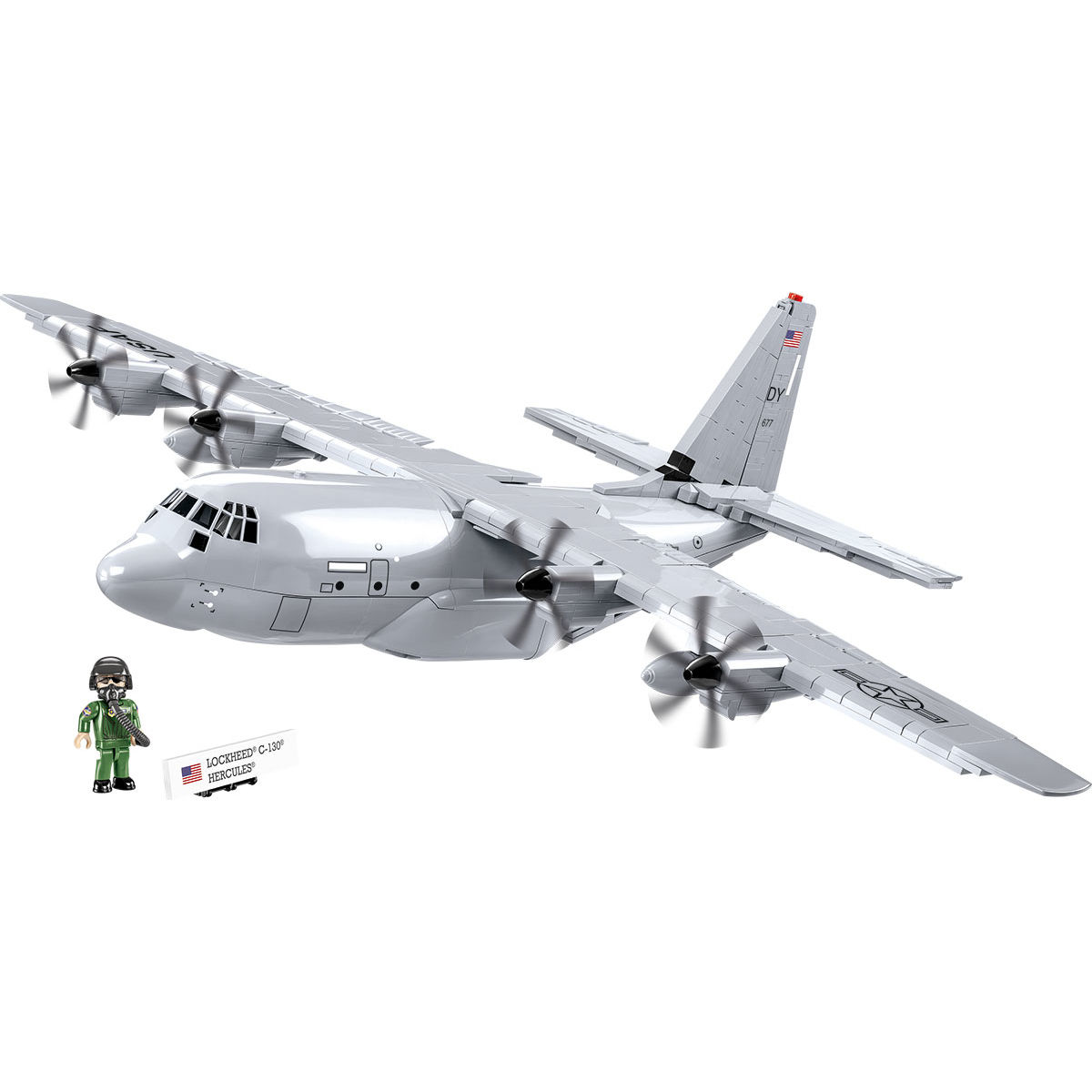 Zbudowany model Lockheed C-130 Hercules z figurką pilota