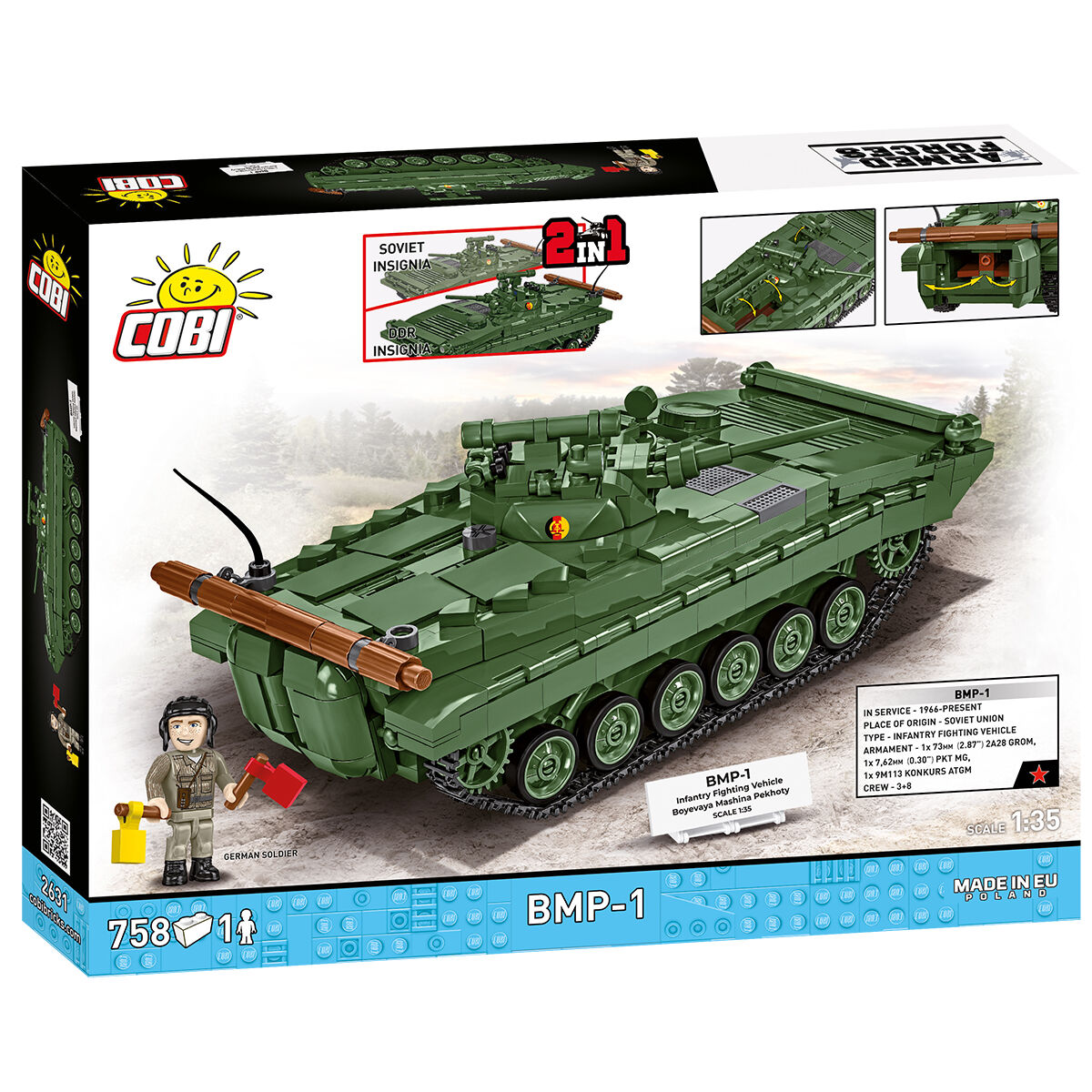Model BMP-1 z klocków w oznaczeniach radzieckich