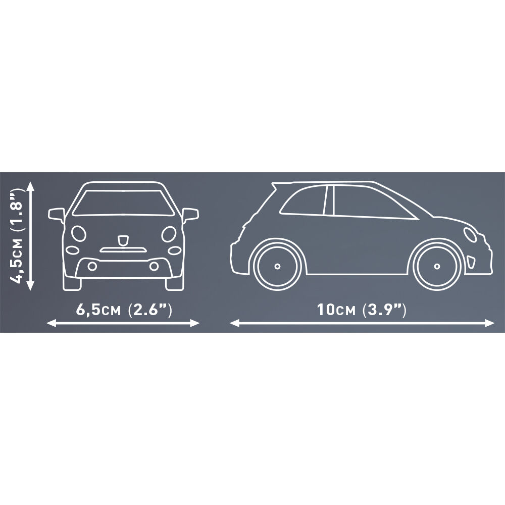 Wymiary modelu Abarth 595: 10 x 6,5 x 4,5 cm