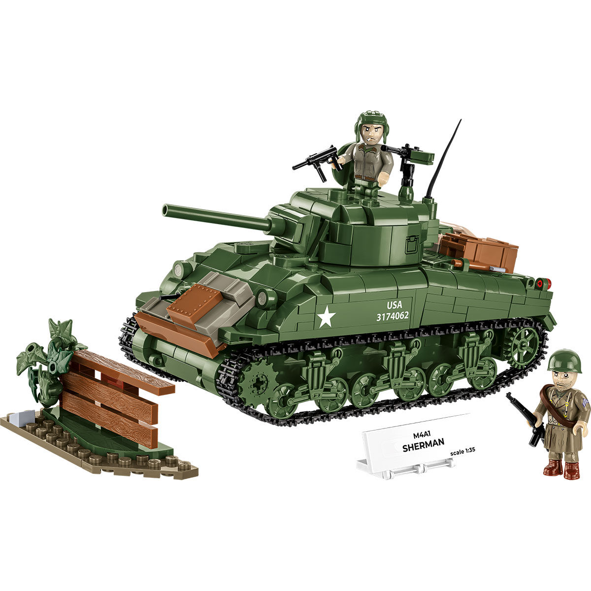 Model klockowy M4A1 Sherman z figurkami i fragmentem ogrodzenia