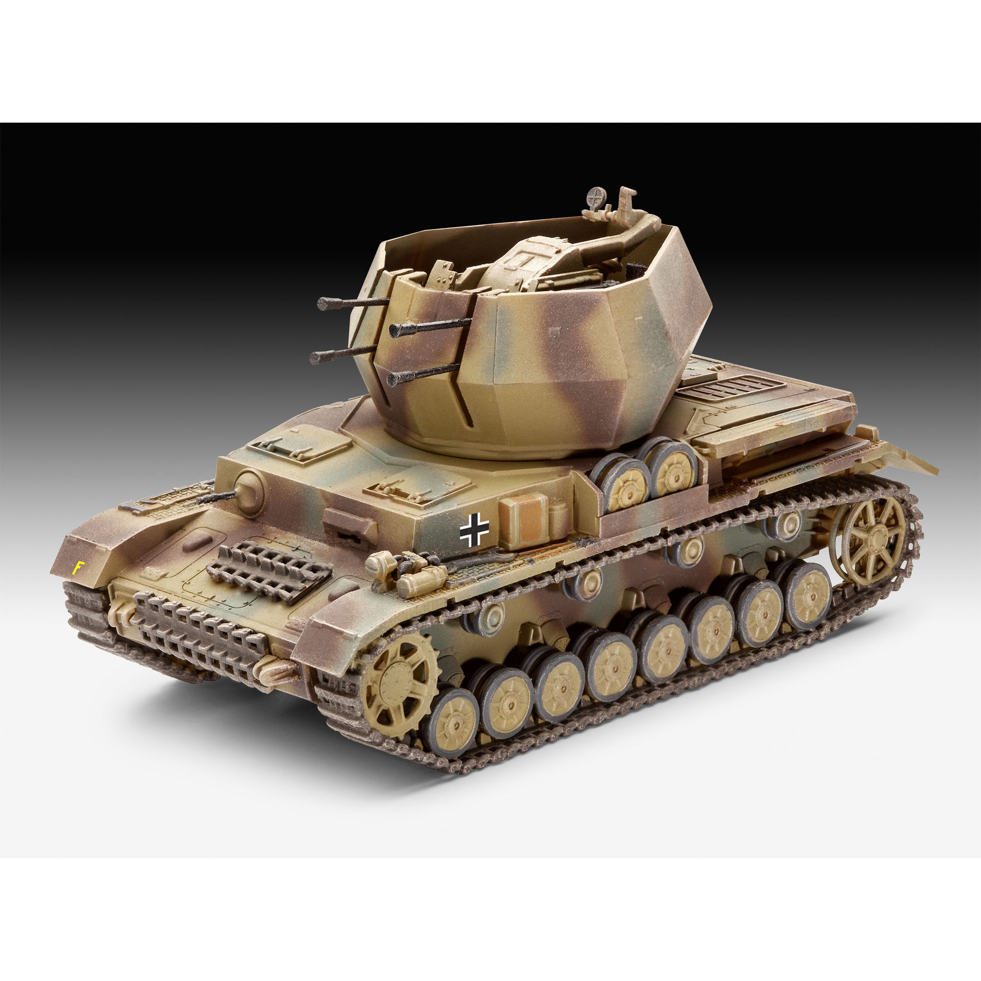Zbudowany model Flakpanzer IV Wirbelwind z widocznym działem przeciwlotniczym