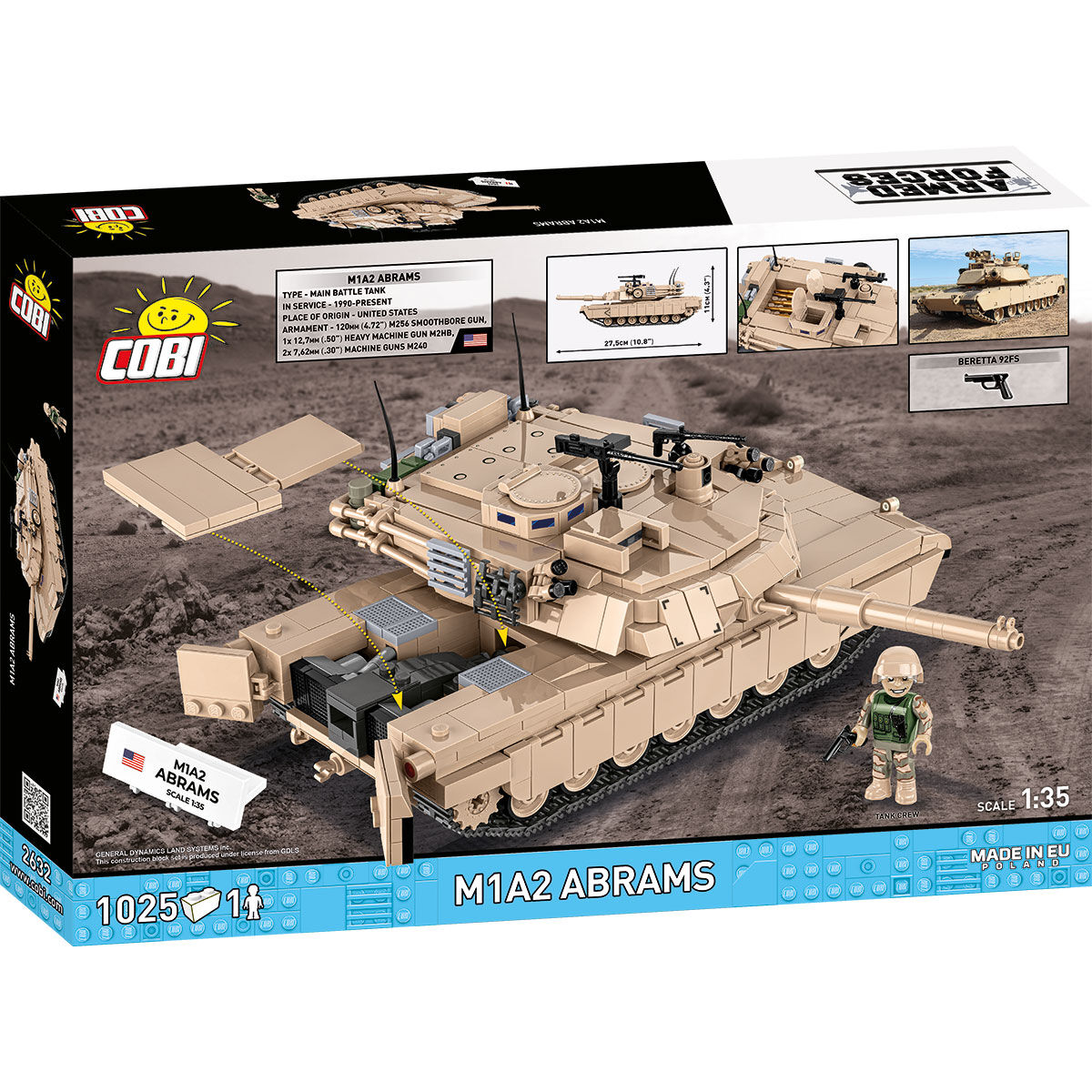 Klockowy model czołgu M1A2 Abrams z figurką