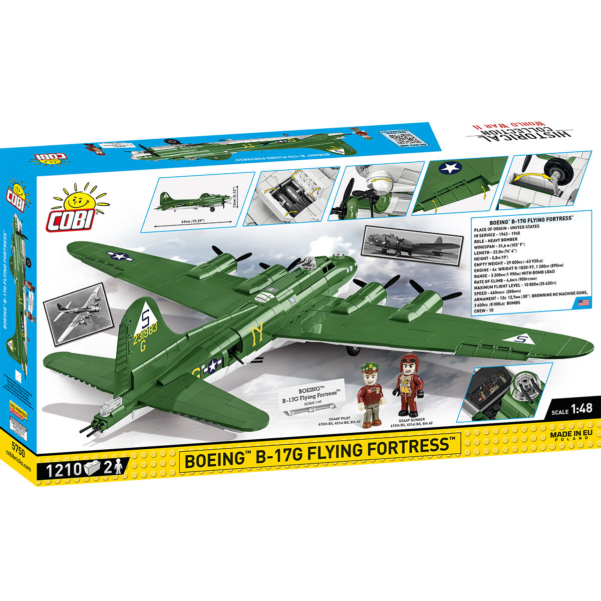 Model Boeing B-17G Flying Fortress na tle opakowania z informacjami o zestawie