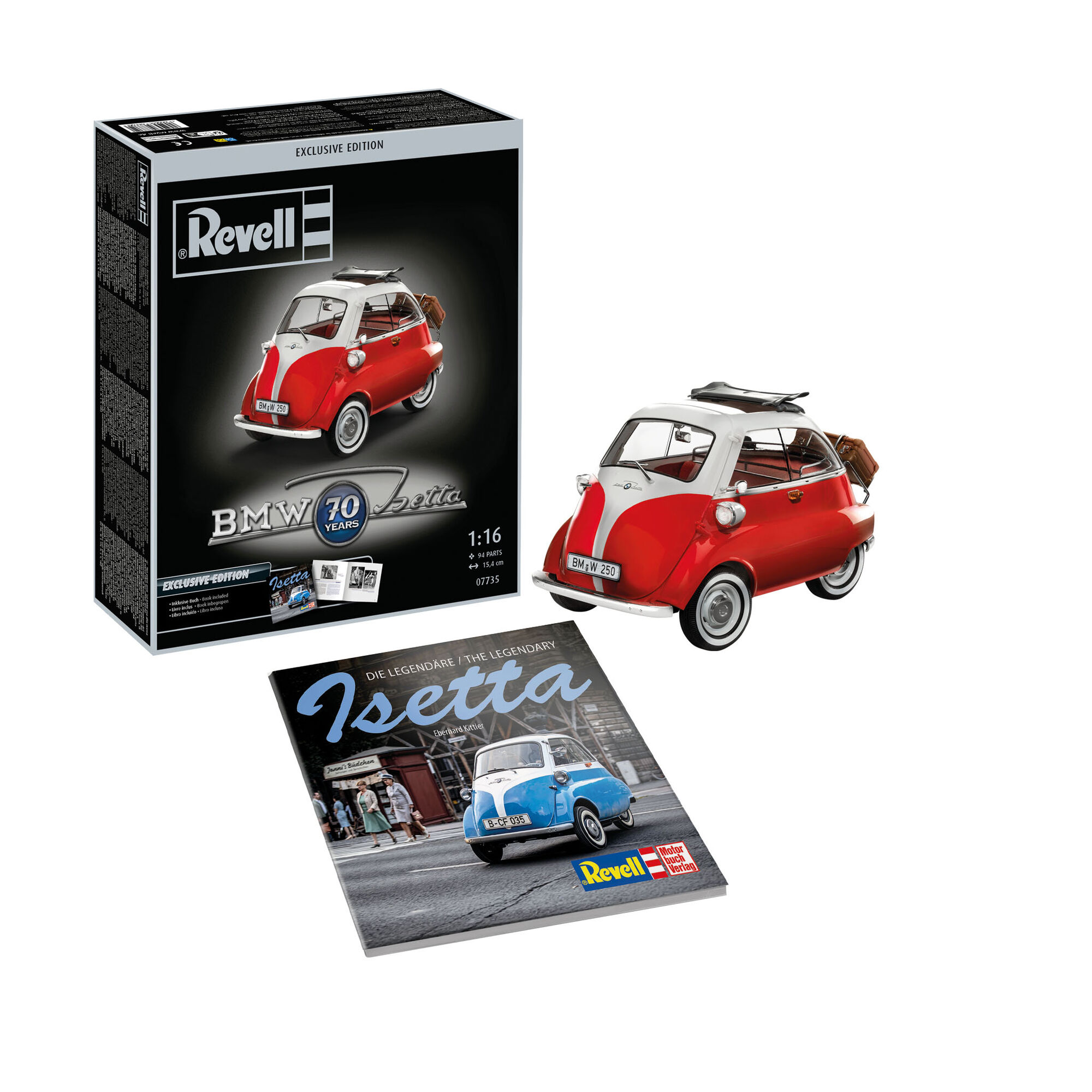 Model BMW Isetta 250 z książką o historii samochodu