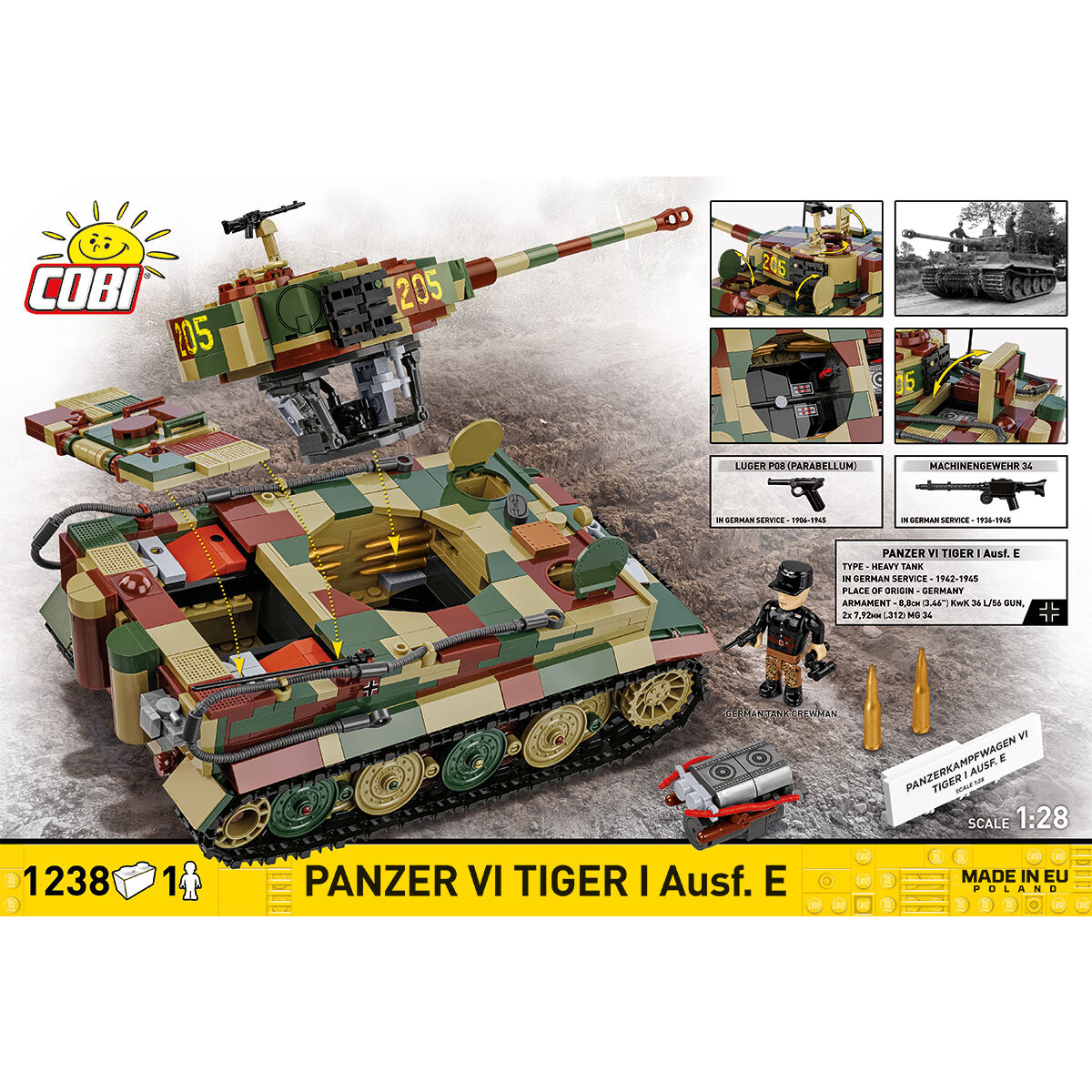 Model Tiger I z figurką czołgisty i klockową amunicją
