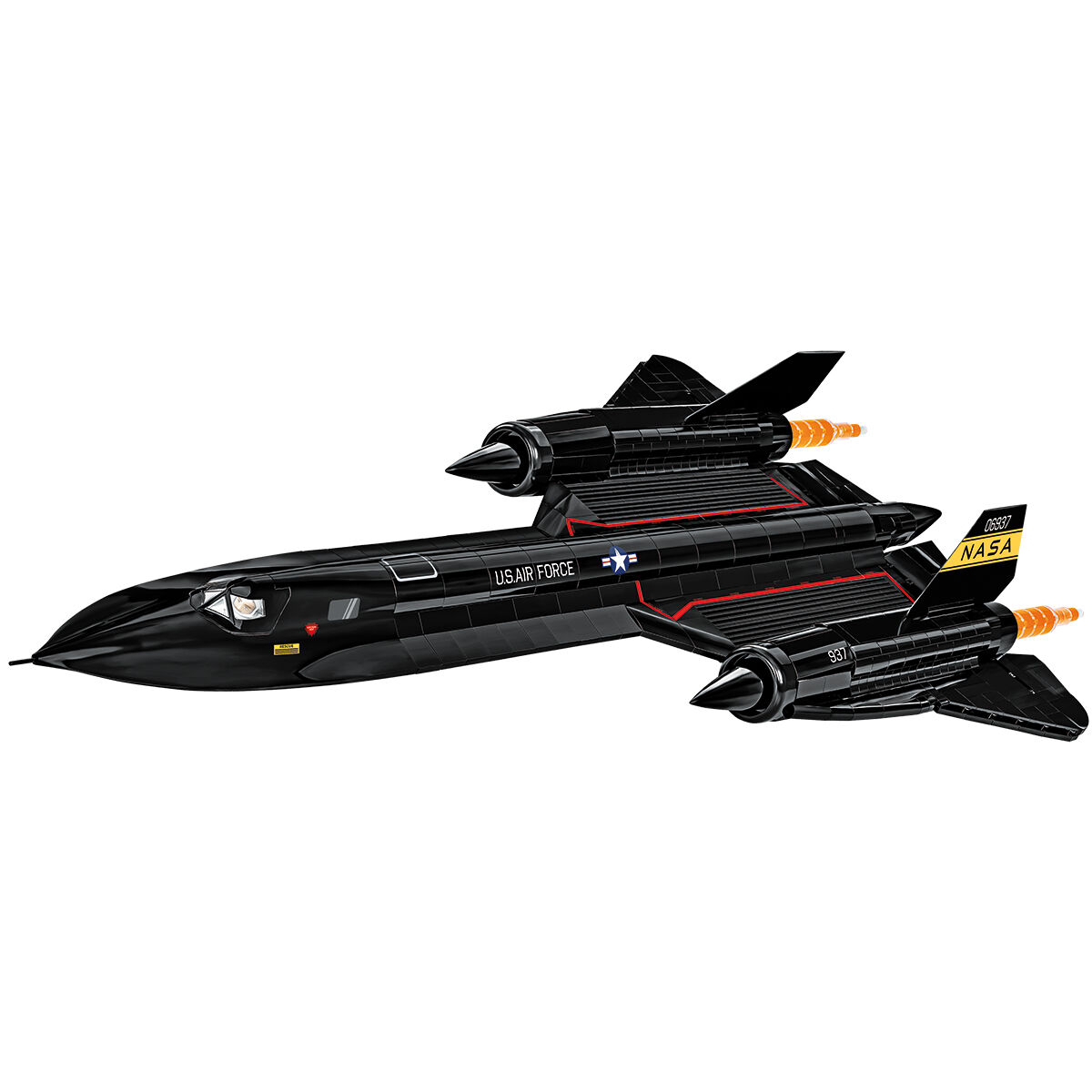 Czarny model SR-71 Blackbird z oznaczeniami USAF i NASA