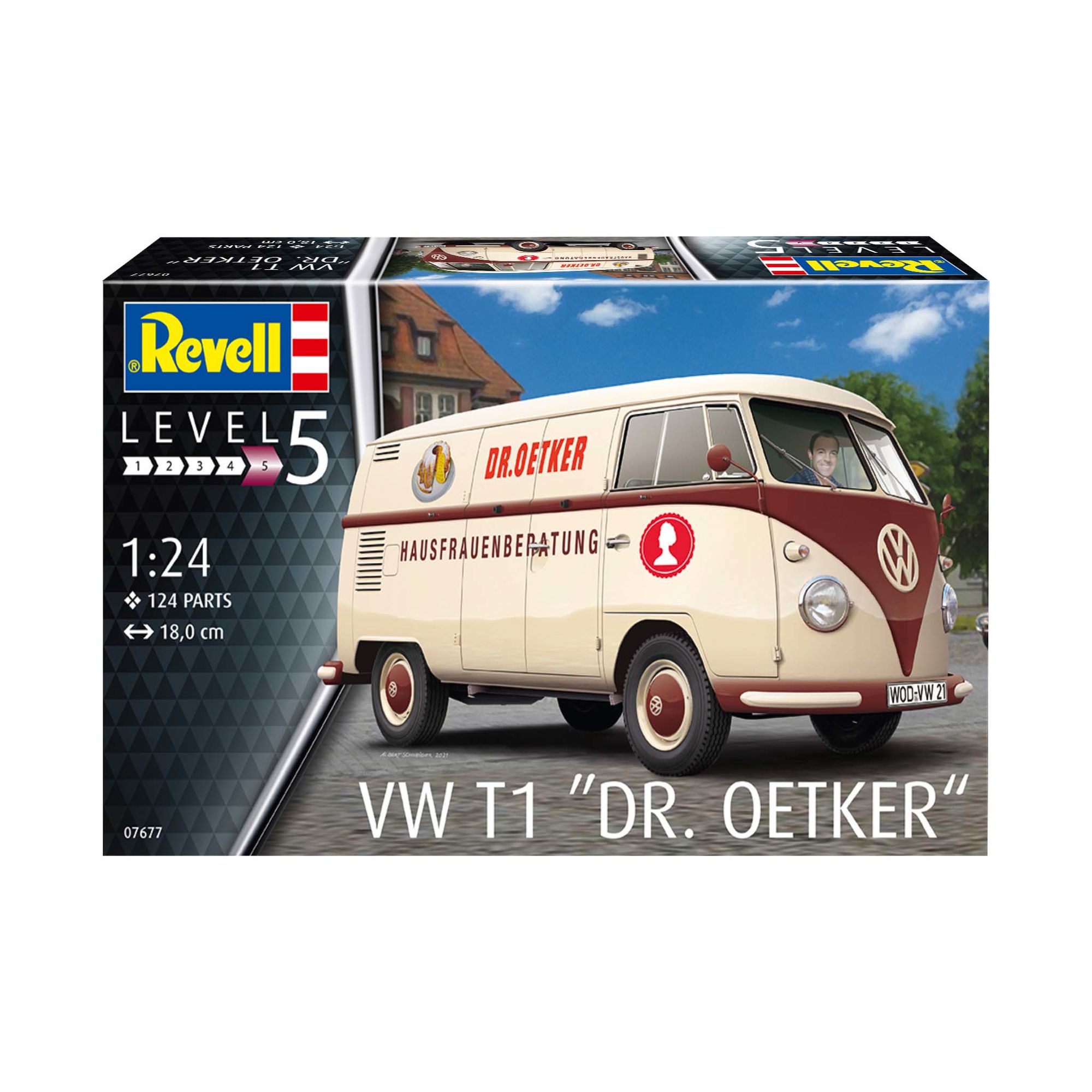 Model VW T1 Dr. Oetker na tle opakowania