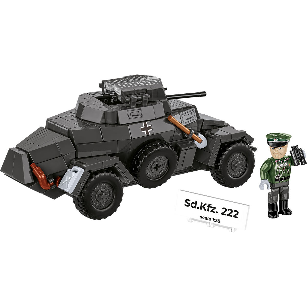 Tył i bok modelu Sd.Kfz. 222 z figurką