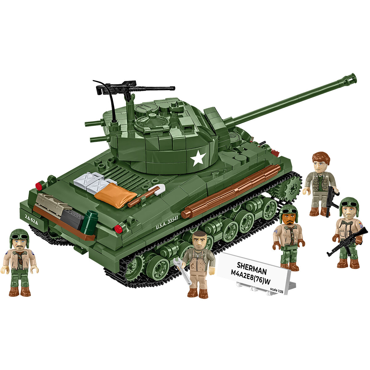 Tył i bok modelu Sherman M4A2E8(76)W z figurkami