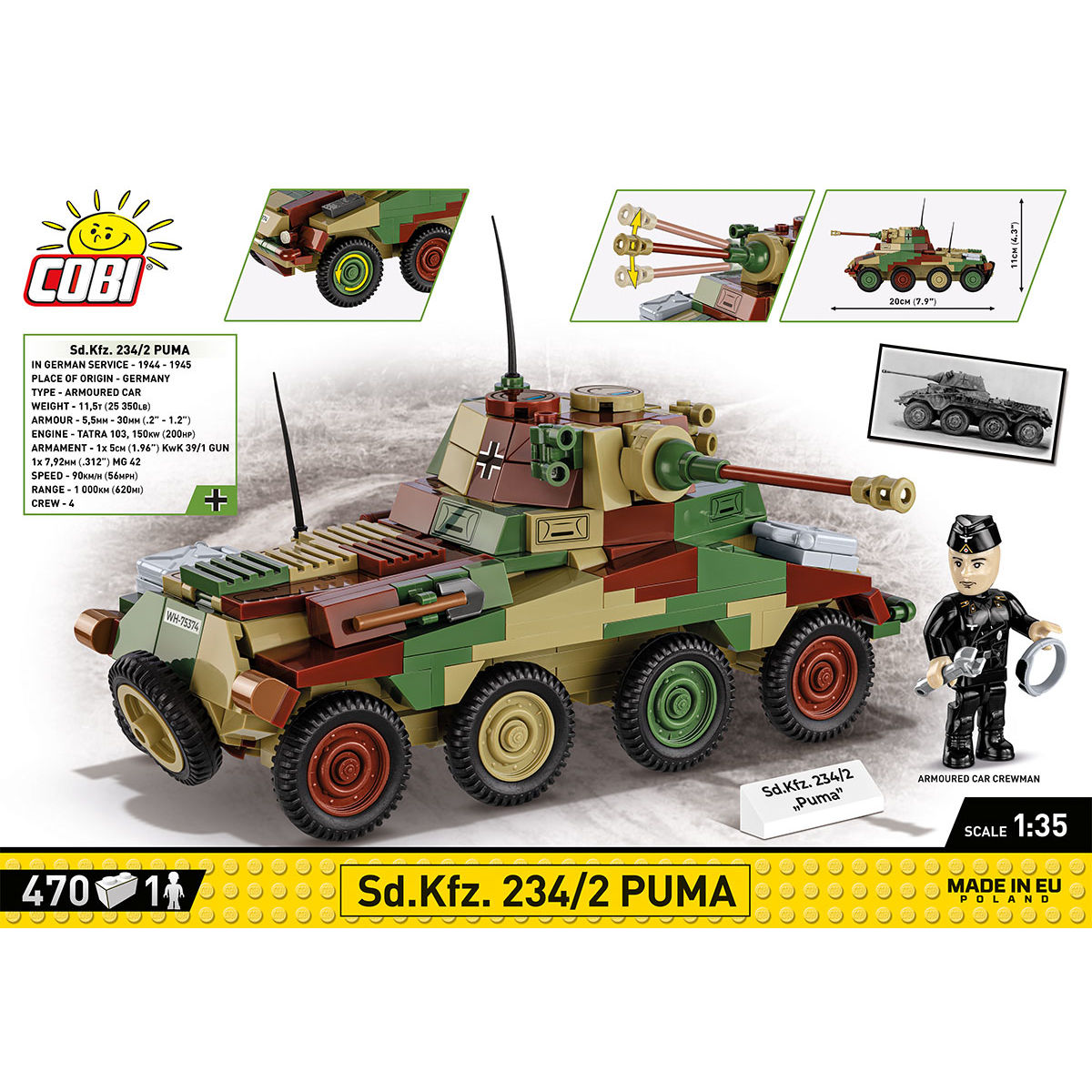 Zbudowany model Sd.Kfz 234/2 Puma w widoku z boku