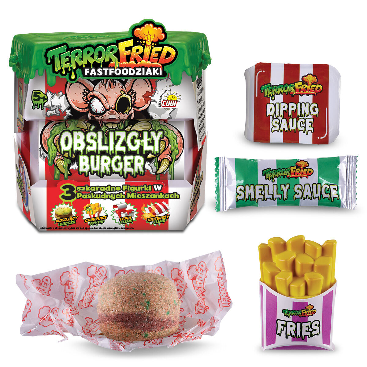 Zestaw Obślizgły Burger z burgerem, frytkami i mieszankami