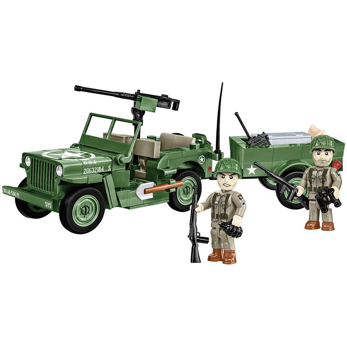 Model Willys MB z przyczepą i dwiema figurkami