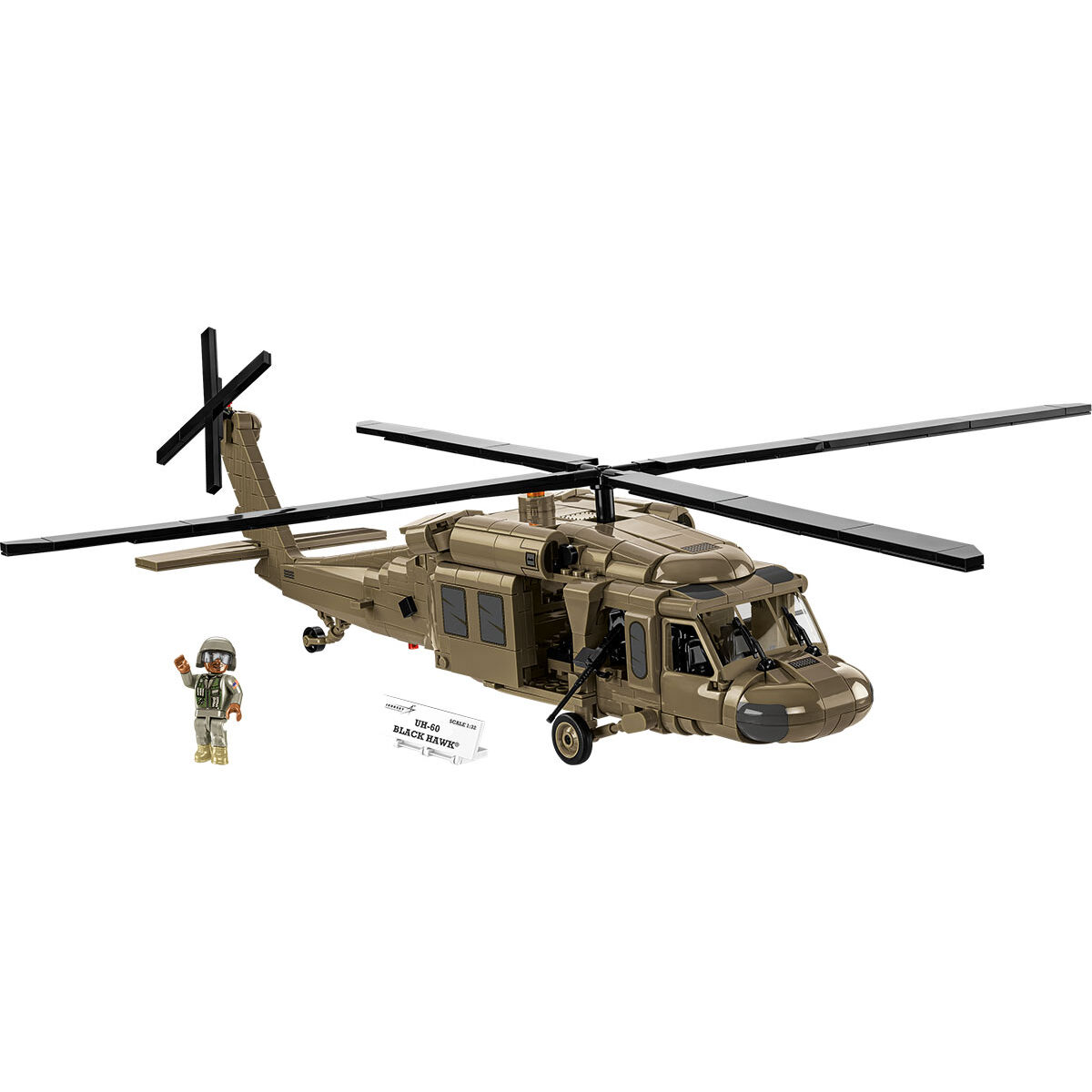Zbudowany model śmigłowca Sikorsky UH-60 Black Hawk z figurką pilota
