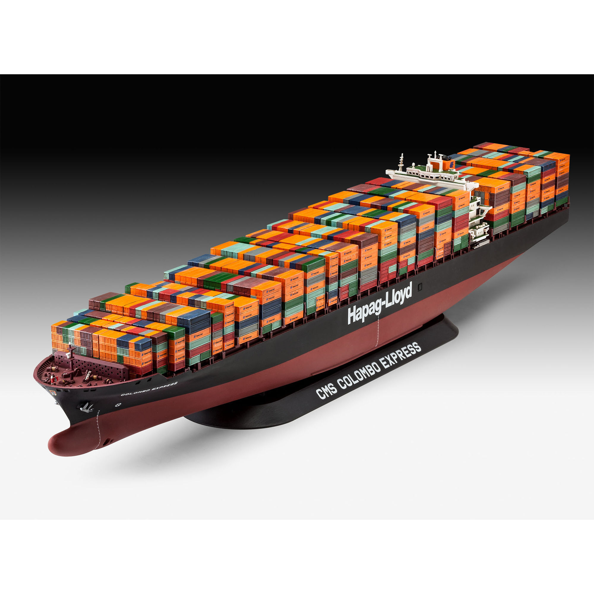 Model kontenerowca Colombo Express na podstawce