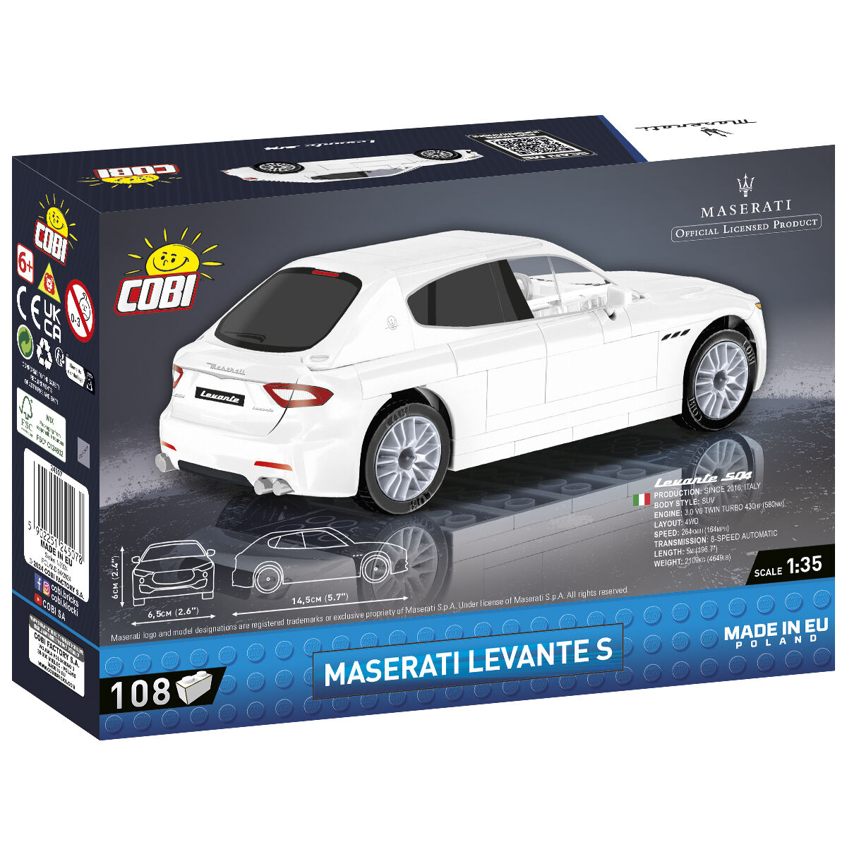 Model Maserati Levante S zbudowany z klocków COBI wraz z opakowaniem
