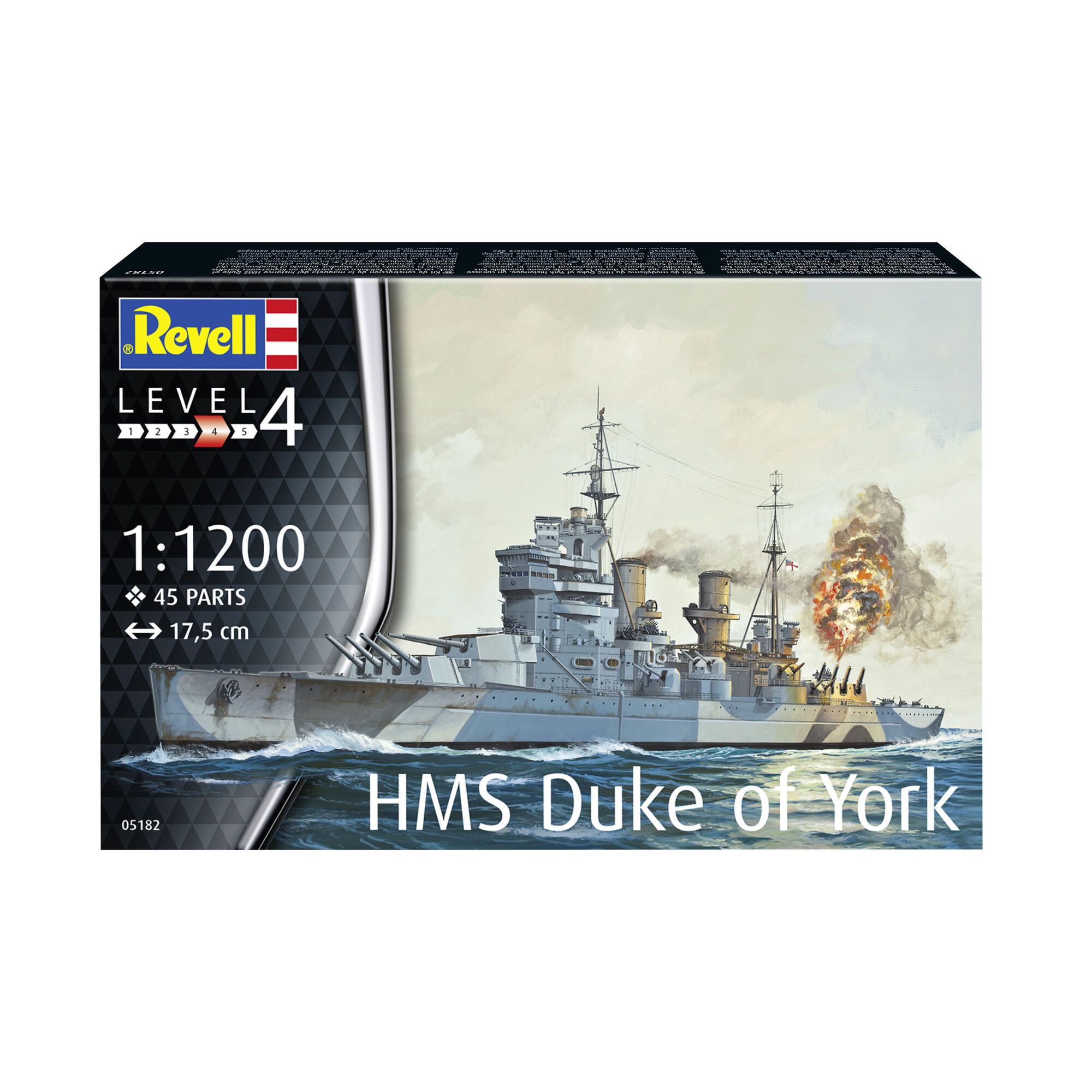 Gotowy model HMS Duke of York z widocznym pokładem i uzbrojeniem